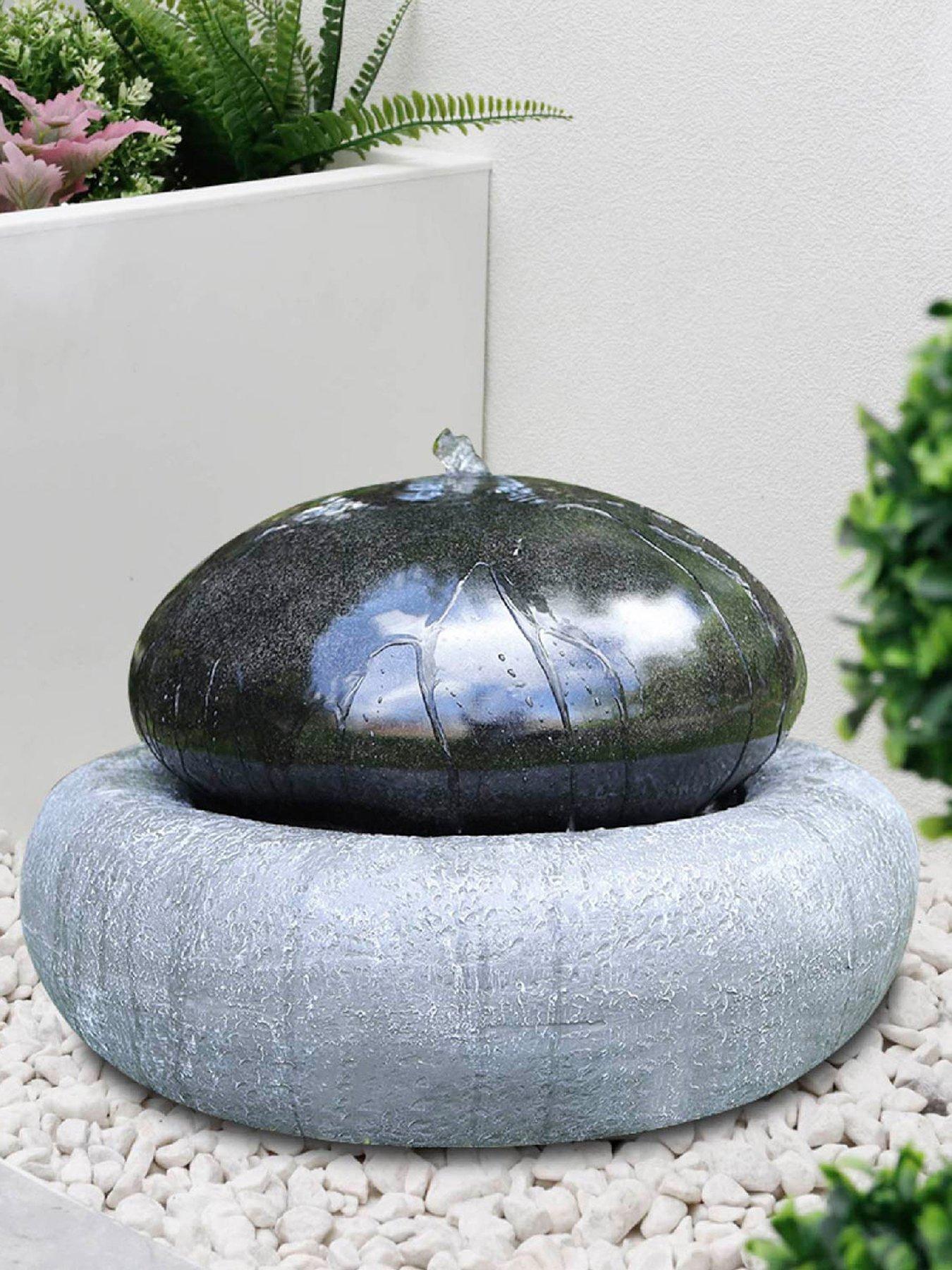 undefined Solar-Powered Black Pebble Water Fountain