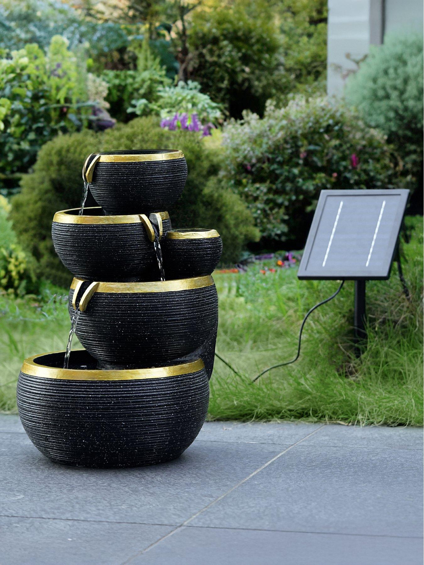 Image 1 of 6 of Streetwize Solar Cascading Black &amp; Gold Fountain Water Feature