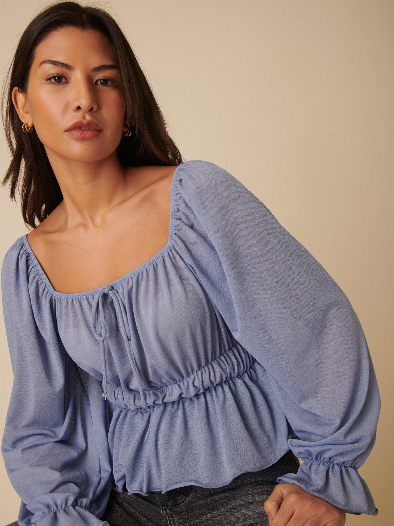 undefined Square Neck Blouse - Blue