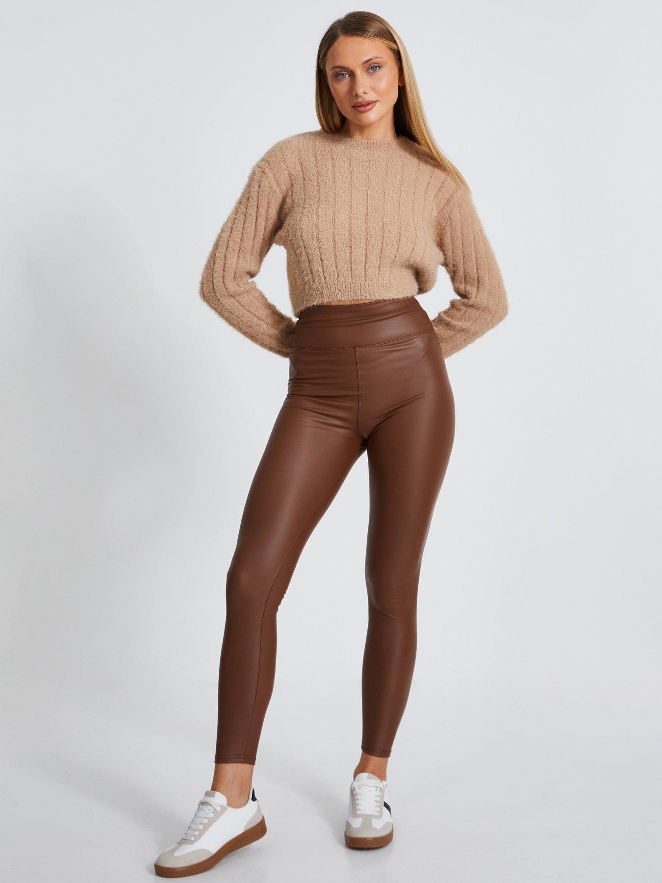 Quiz Camel Faux Leather Leggings Very