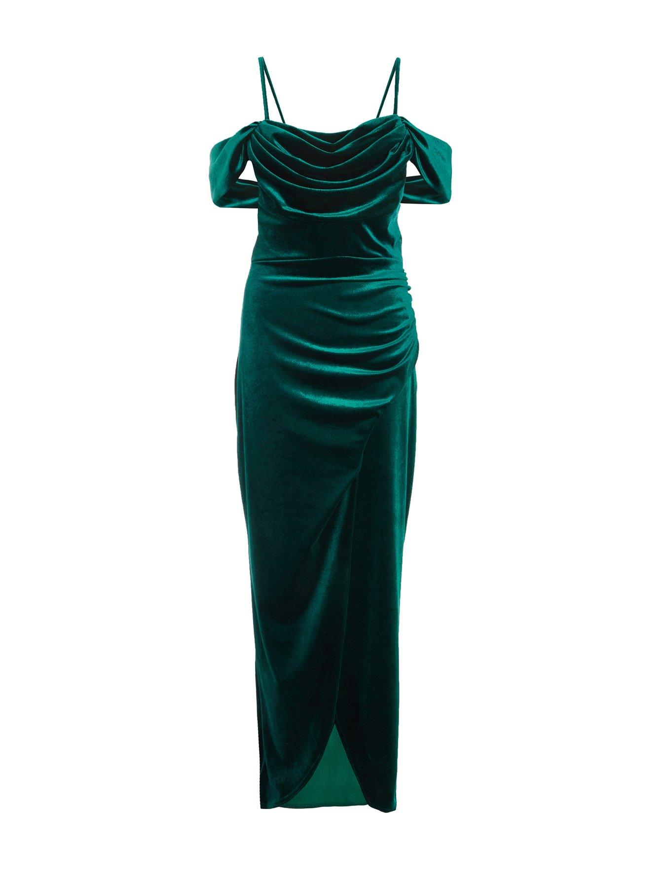 green velvet cowl neck dress ASOS Design velvet Cowl Neck Maxi Dress in forest Green