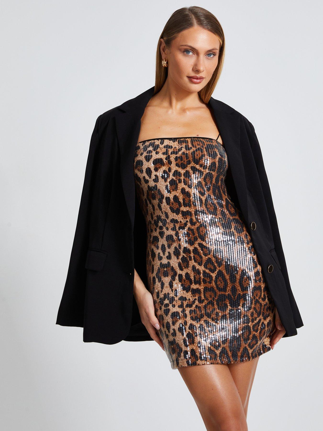 Image 3 of 6 of Quiz Brown Leopard Sequin Mini Dress