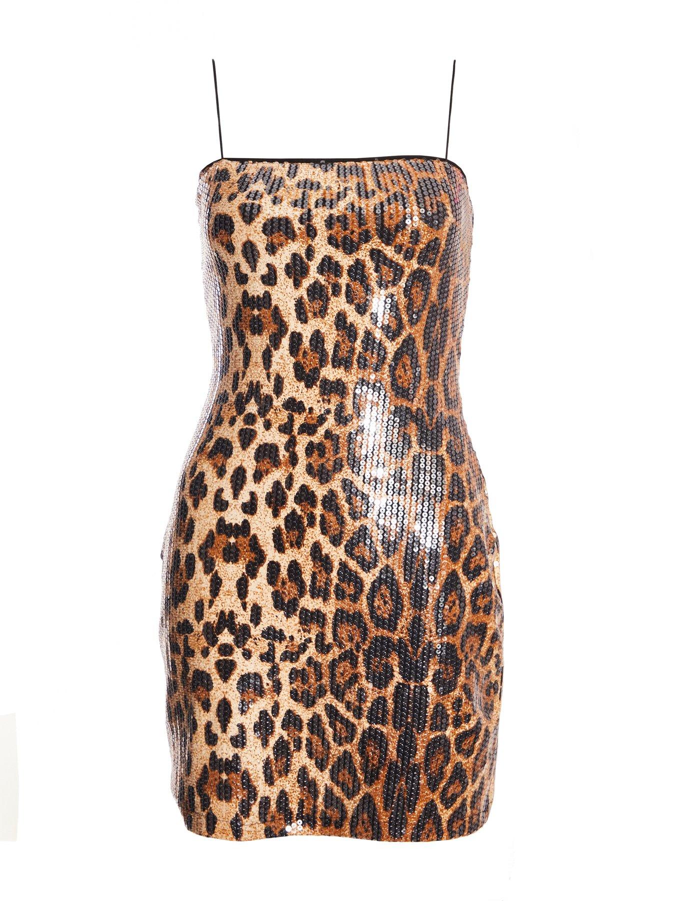 Image 4 of 6 of Quiz Brown Leopard Sequin Mini Dress
