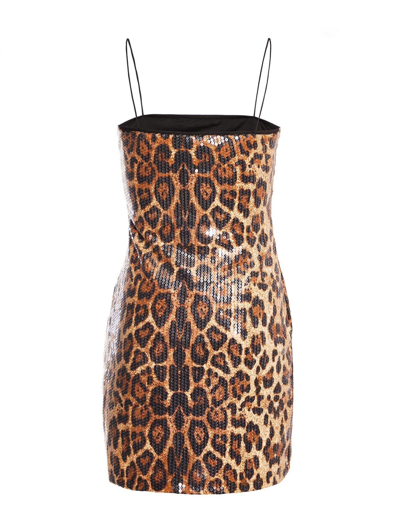 Image 5 of 6 of Quiz Brown Leopard Sequin Mini Dress