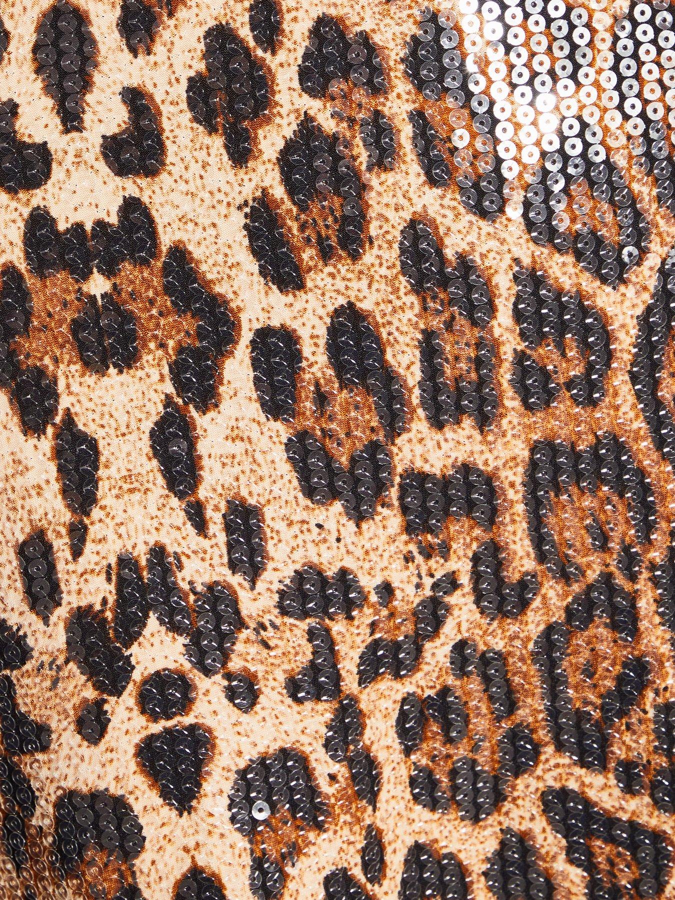 Image 6 of 6 of Quiz Brown Leopard Sequin Mini Dress