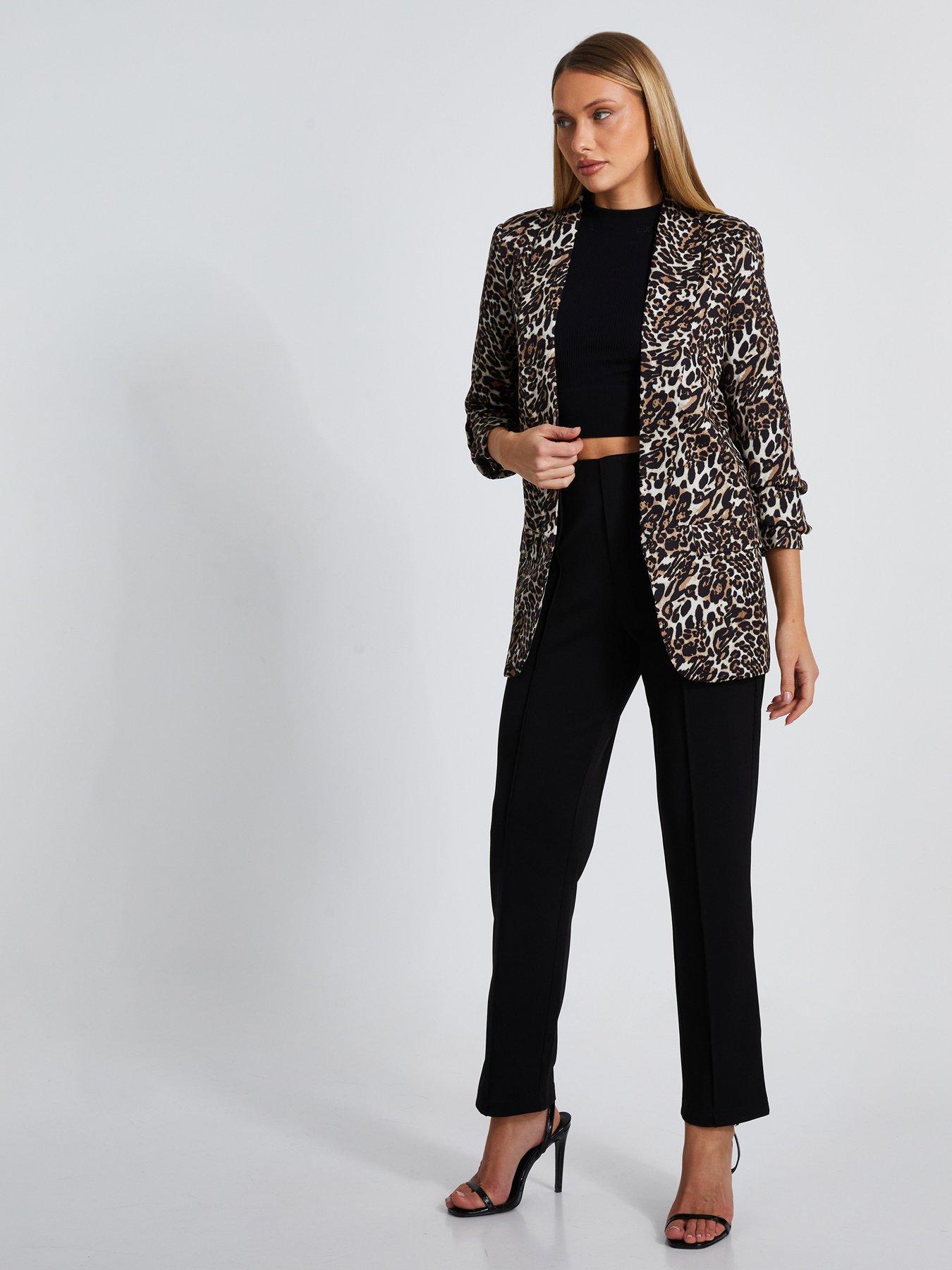 Image 3 of 6 of Quiz Brown Leopard Print Blazer