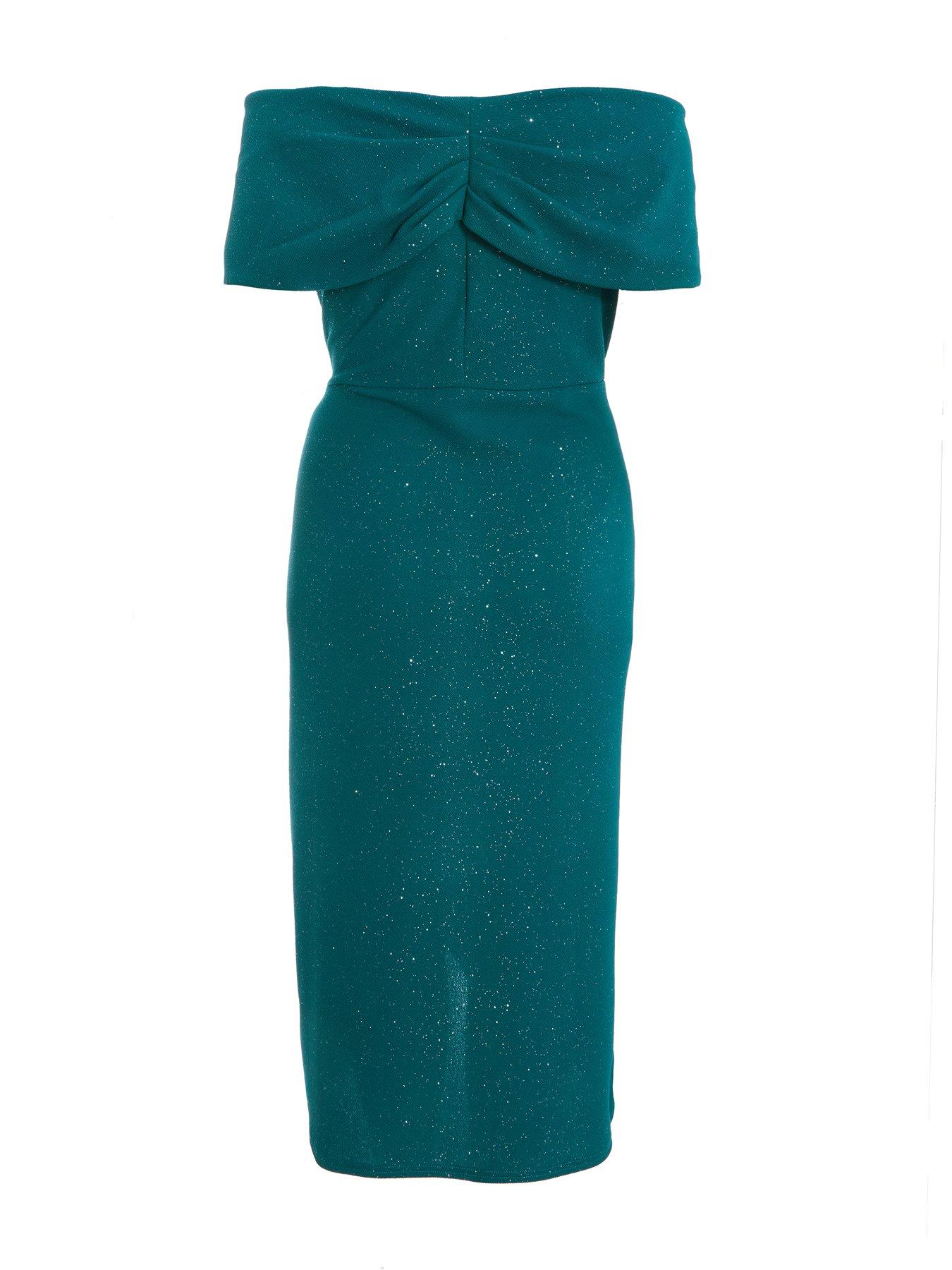 Quiz green bardot dress best sale