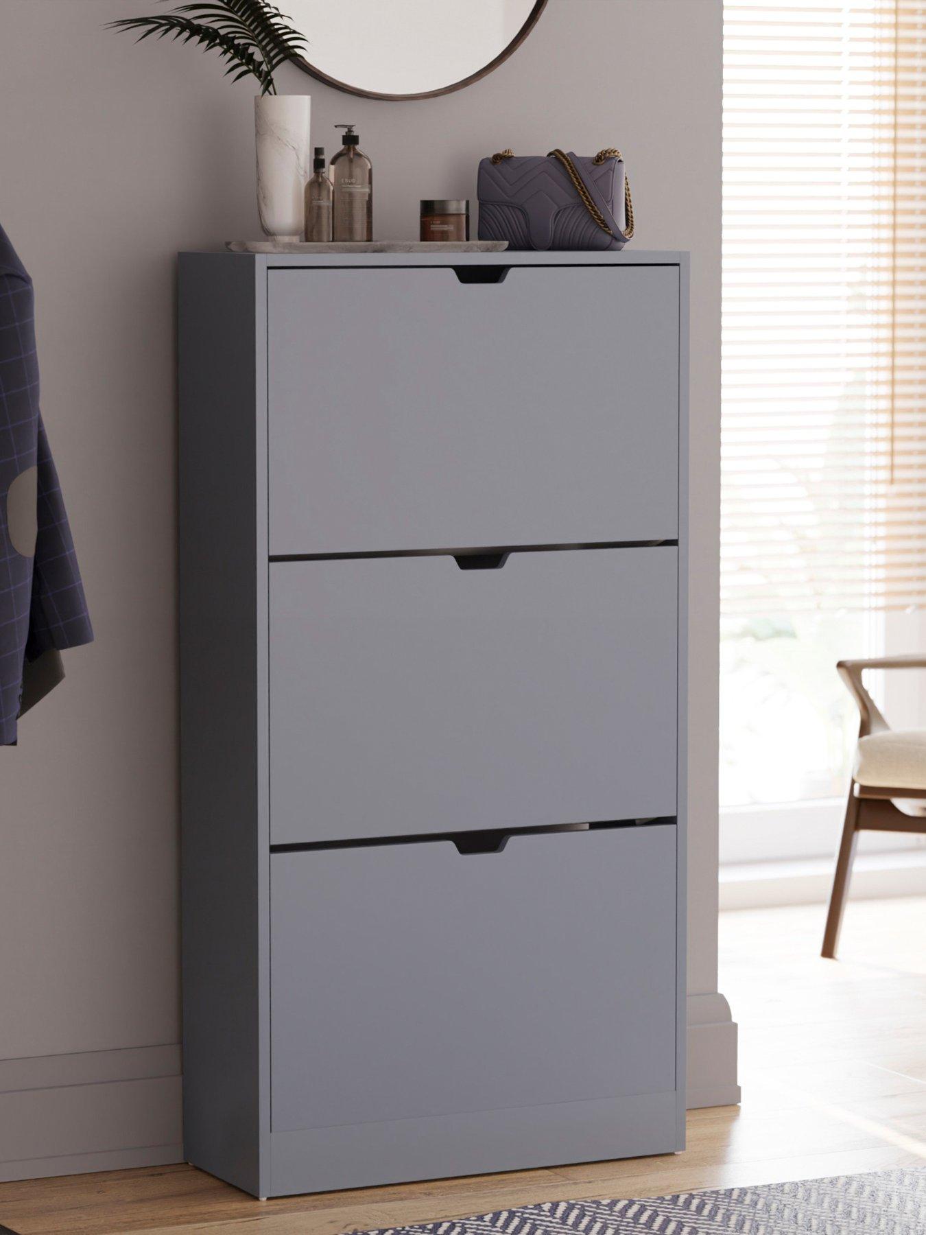 Image of Vida Designs Cove 3 Drawer Shoe Cabinet - Grey - FSC® Certified