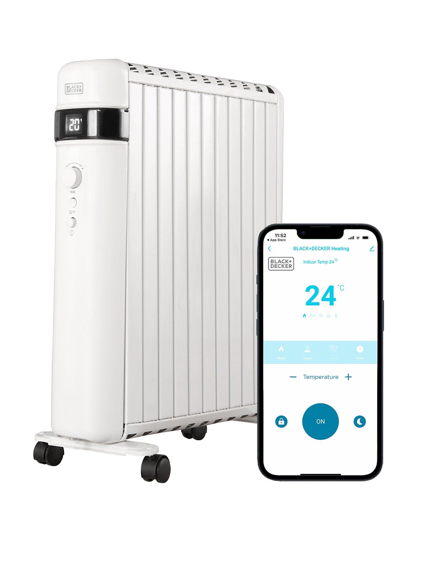Image 1 of 7 of Black & Decker 1.5kW Smart Digital Oil-Free Radiator with 24-Hour Timer - White