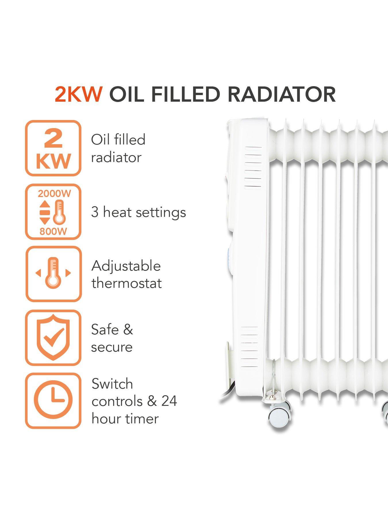 Image 2 of 7 of Warmlite 2000W 9-Fin Oil Filled Radiator with Adjustable Timer - White