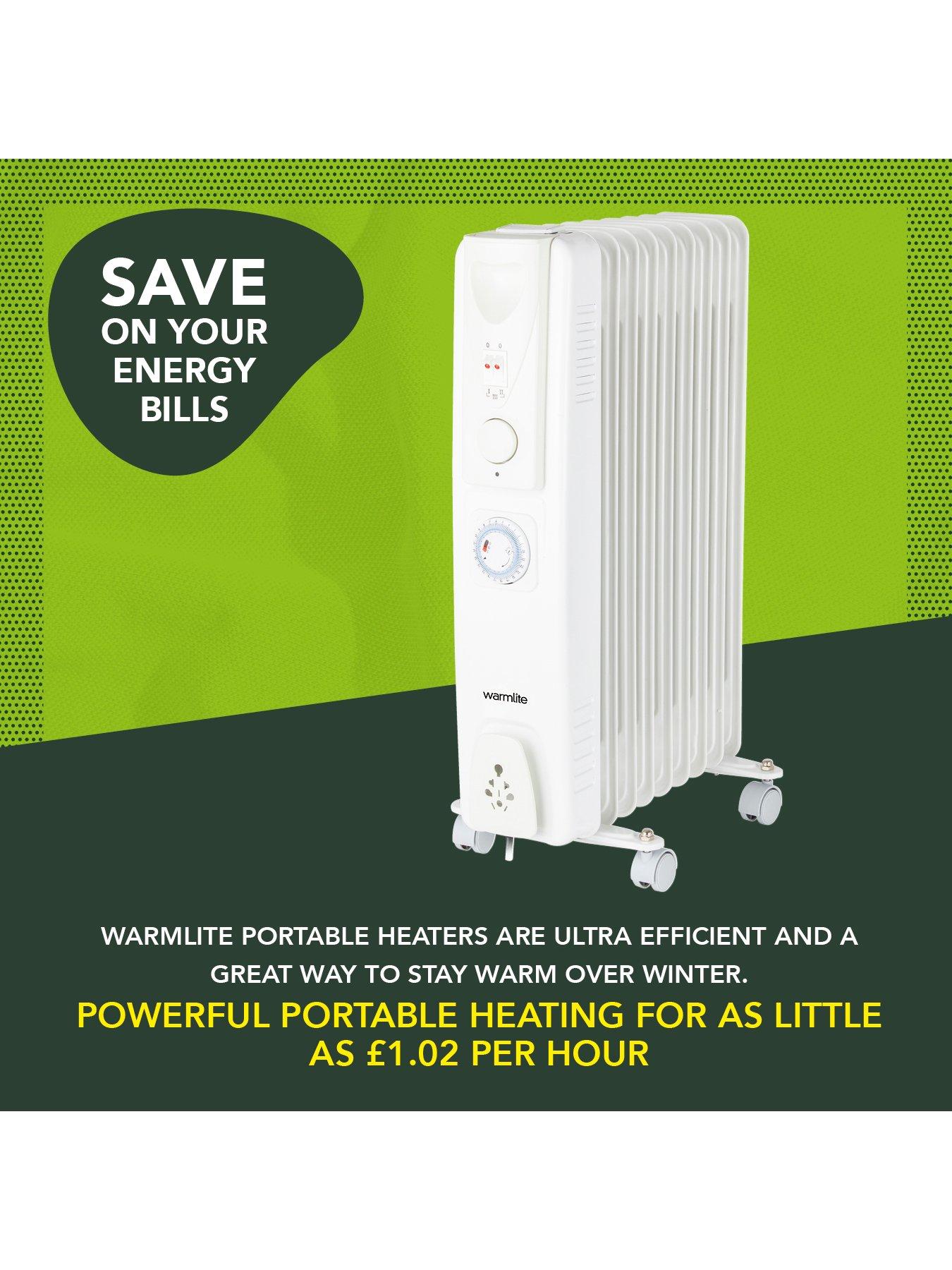 Image 4 of 7 of Warmlite 2000W 9-Fin Oil Filled Radiator with Adjustable Timer - White