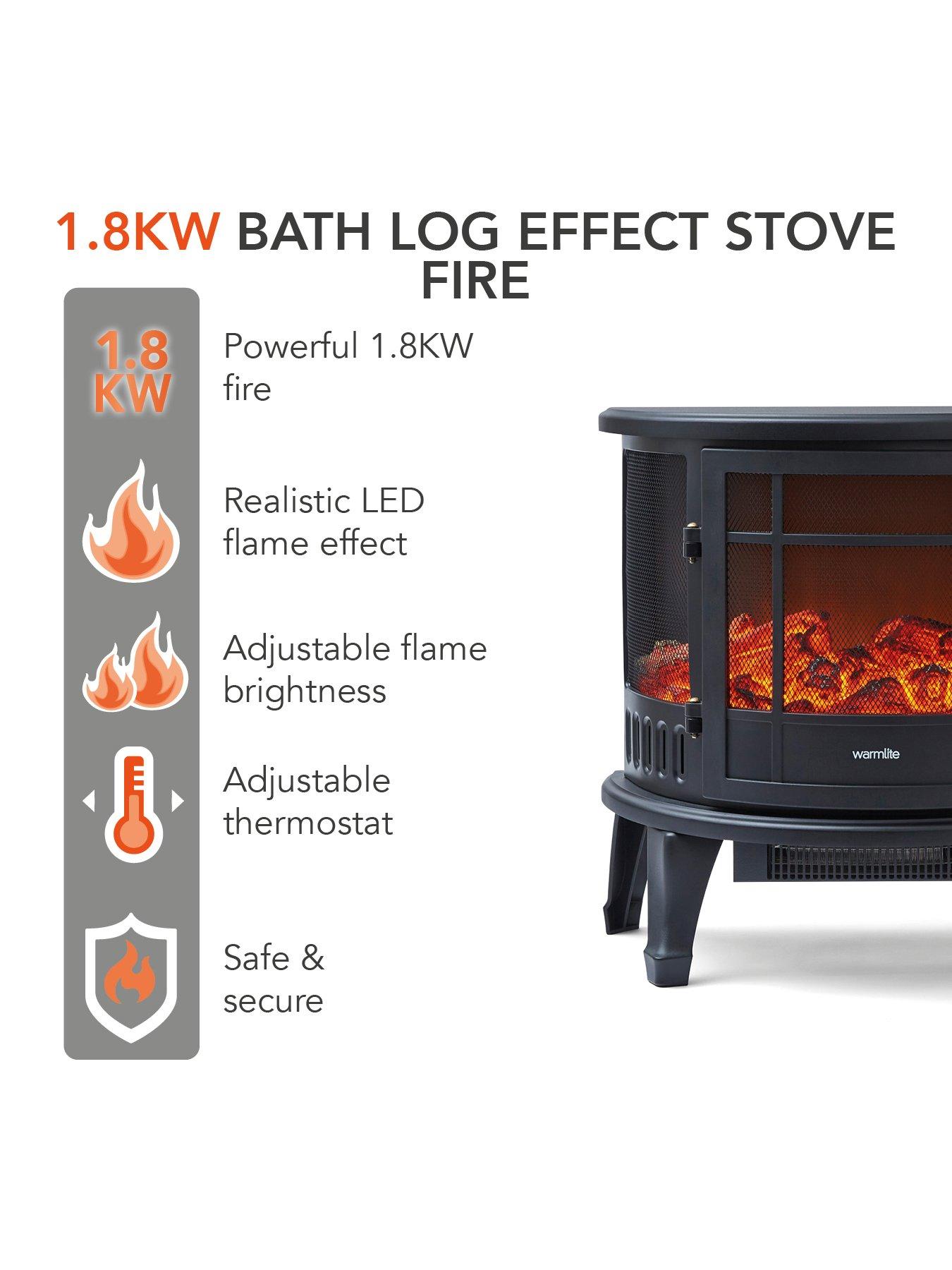 Image 2 of 7 of Warmlite 1.8kW Bath Log Effect Stove Fire - Black