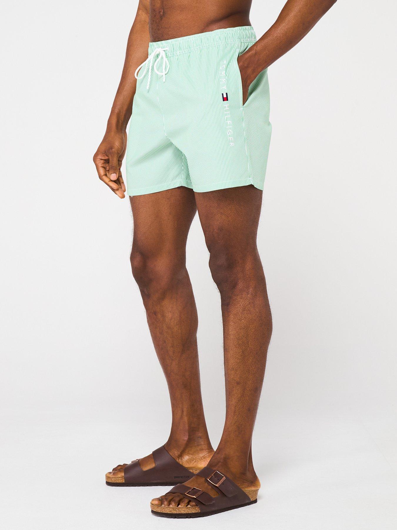 undefined Medium Drawstring Stripe Swim Shorts - Light Green