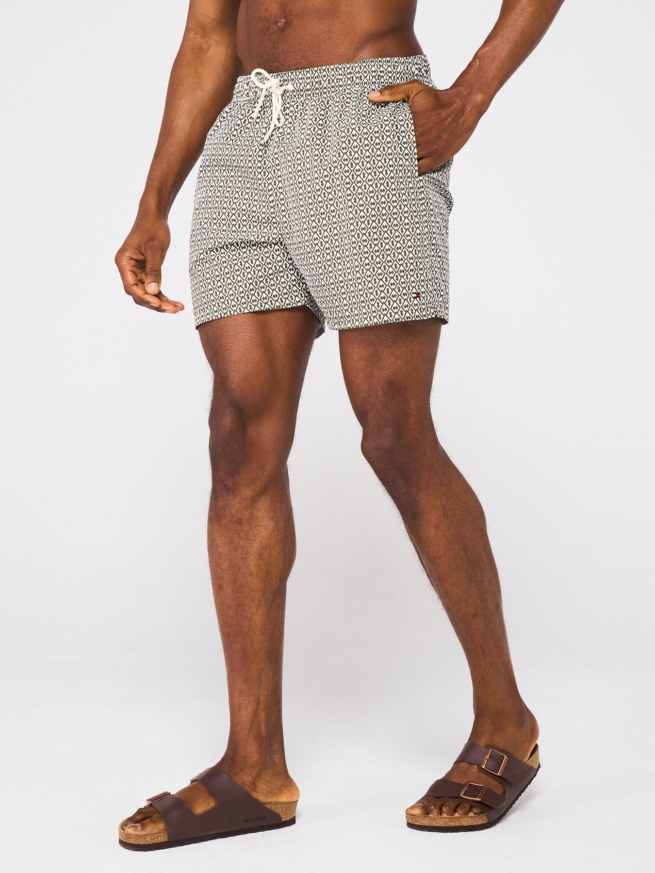 undefined Medium Drawstring Geo Print Swim Shorts - Dark Beige