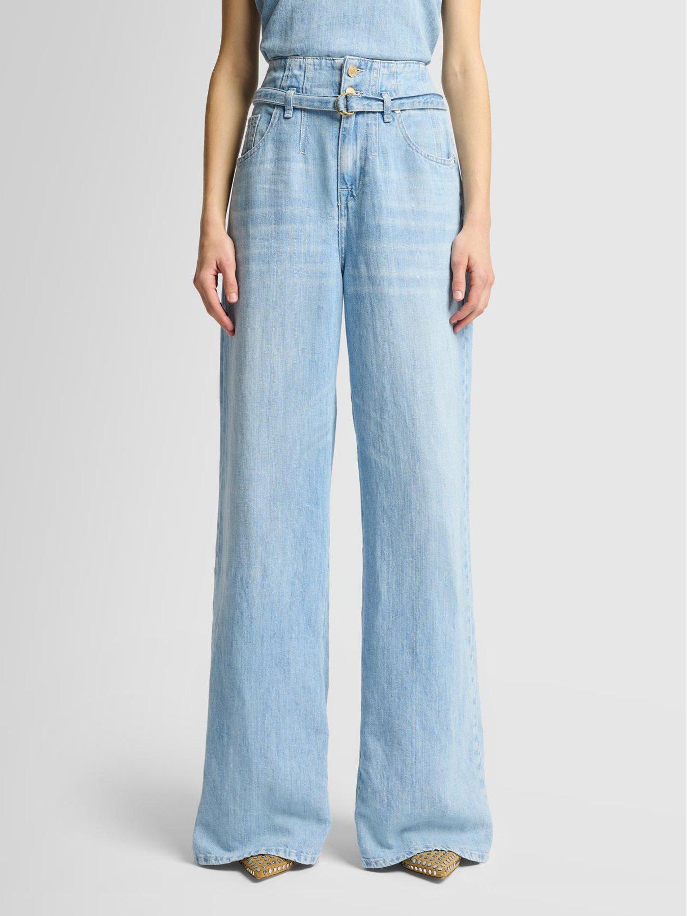 7 FOR ALL MANKIND Belted Wide Leg Jeans - Light Blue