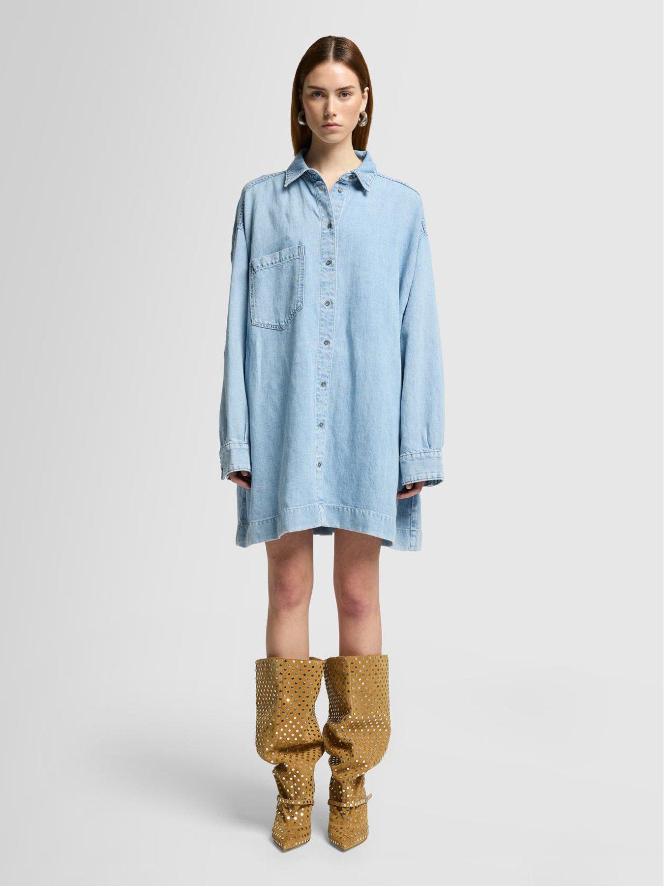 undefined Overshirt Denim Dress - Light Blue