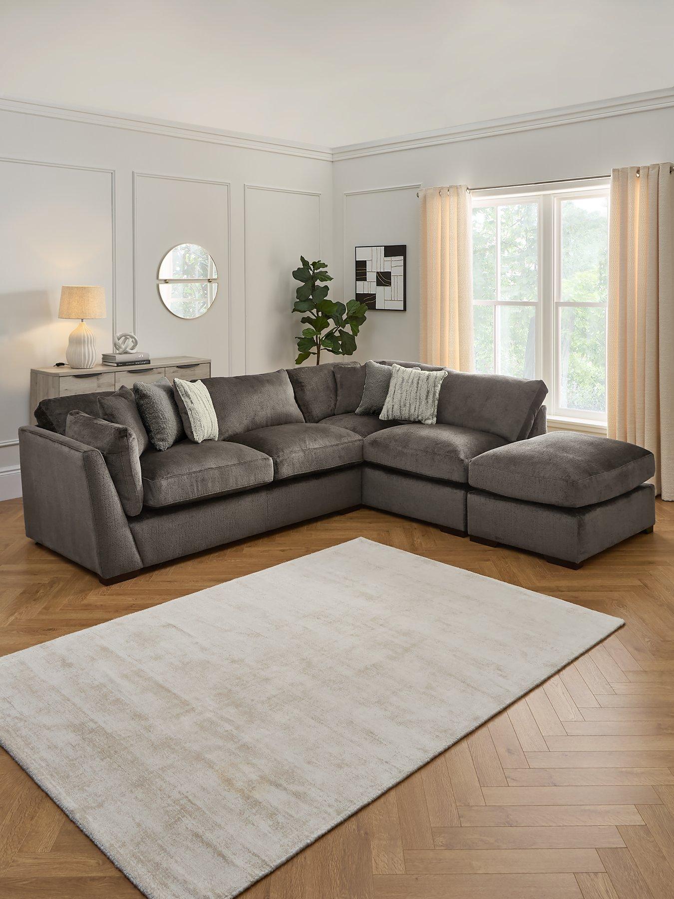 undefined Anniston Fabric Right Hand Corner Chaise Sofa with Footstool