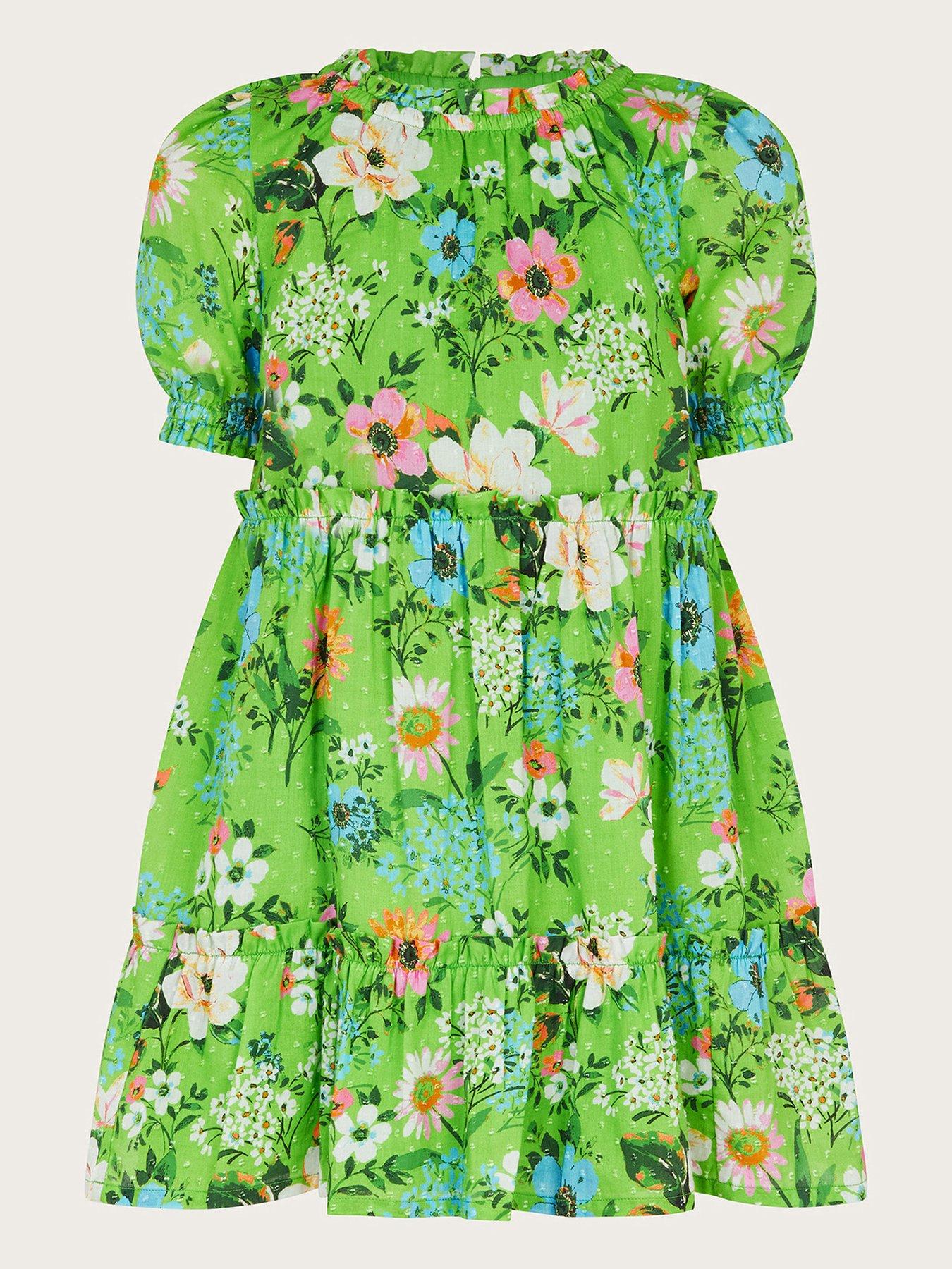 undefined Girls Short Sleeve Garden Floral Dress - Green