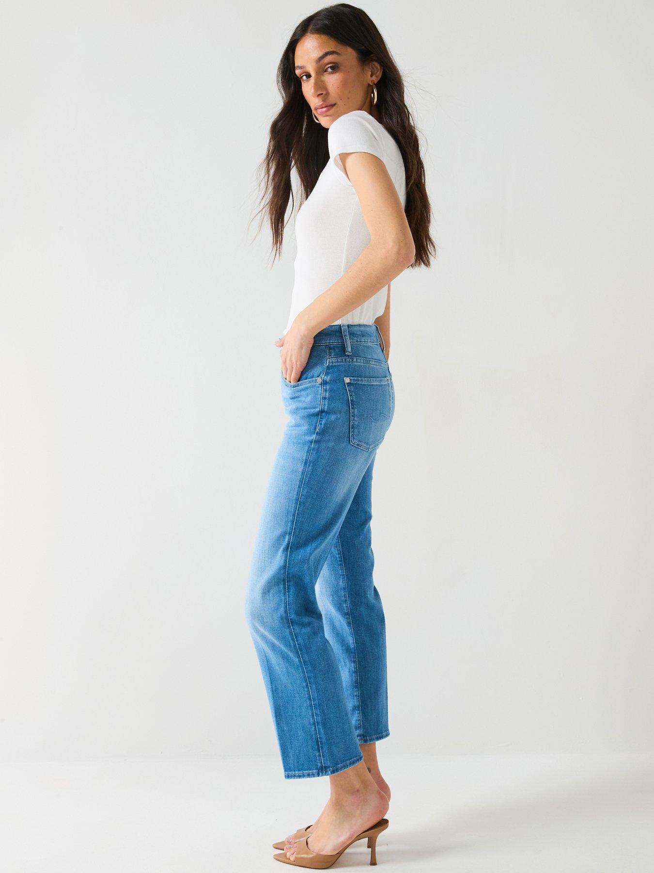 7 For All Mankind Women's The Ankle Skinny Jeans – Daylight Blue Stretch Denim With Sanding Details