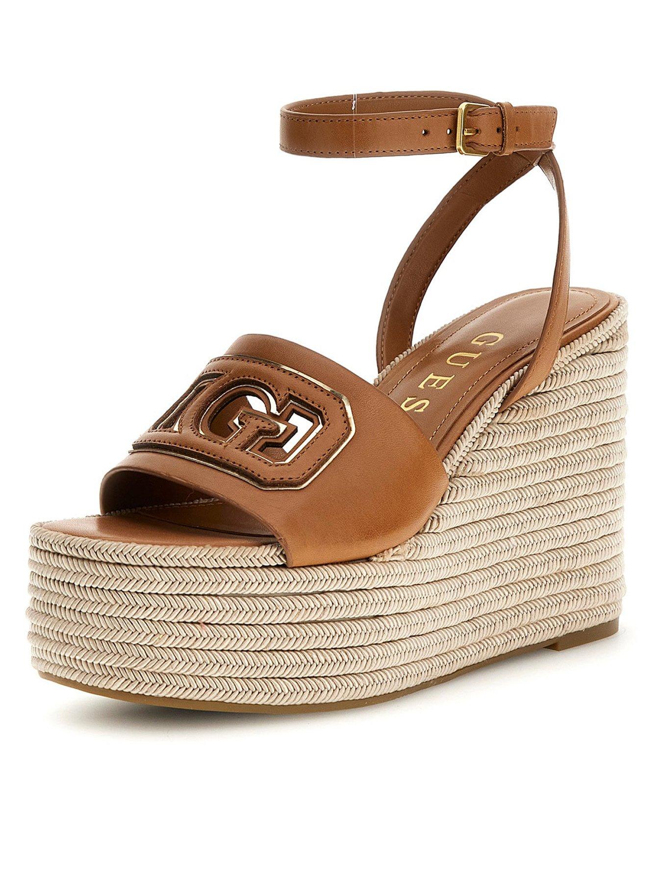 Guess Lanara Chunky Wedge Sandals - Brown