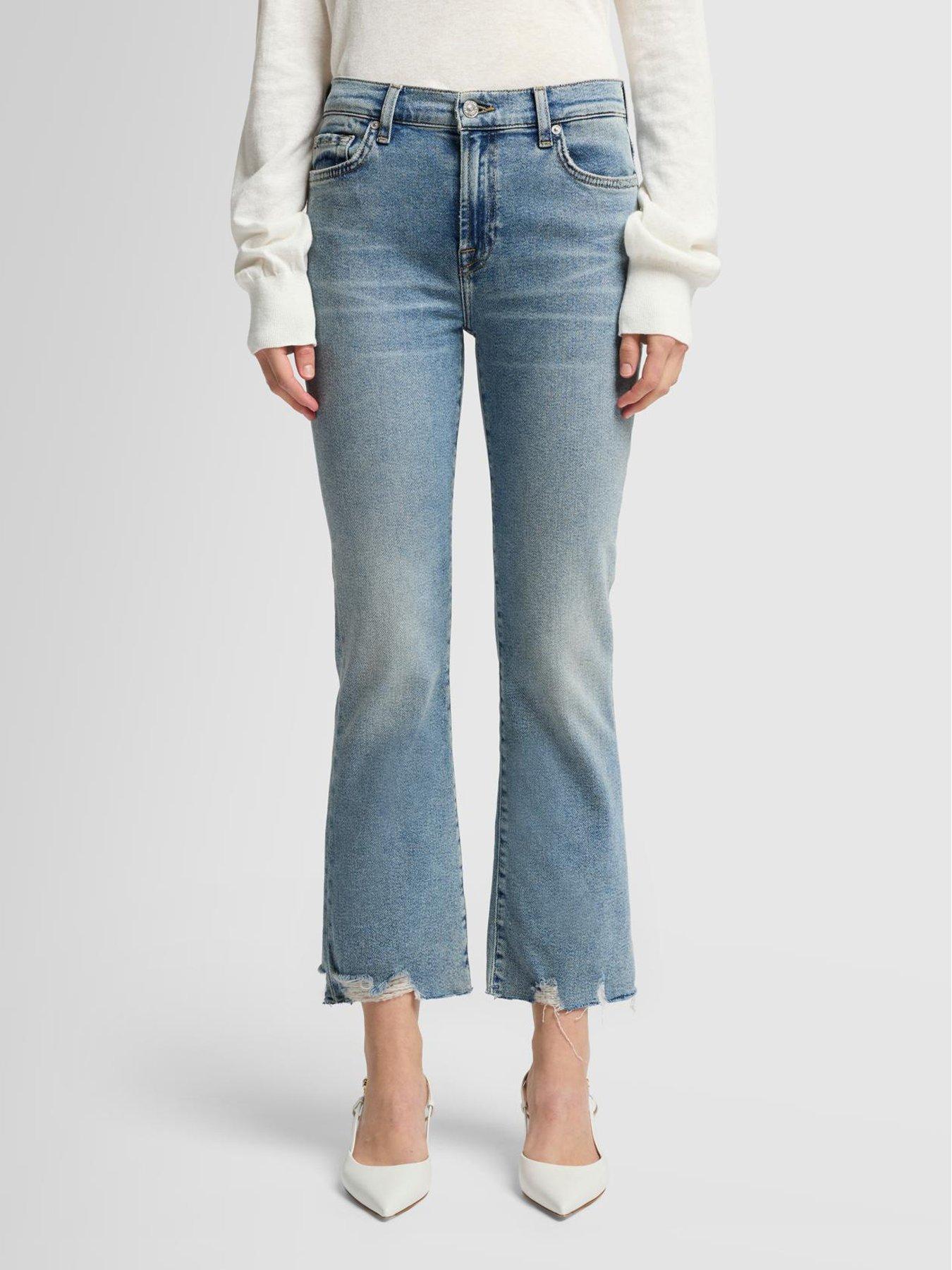 7 FOR ALL MANKIND Daisy Ankle Bootcut Jeans with Worn Out Hem - Mid Wash
