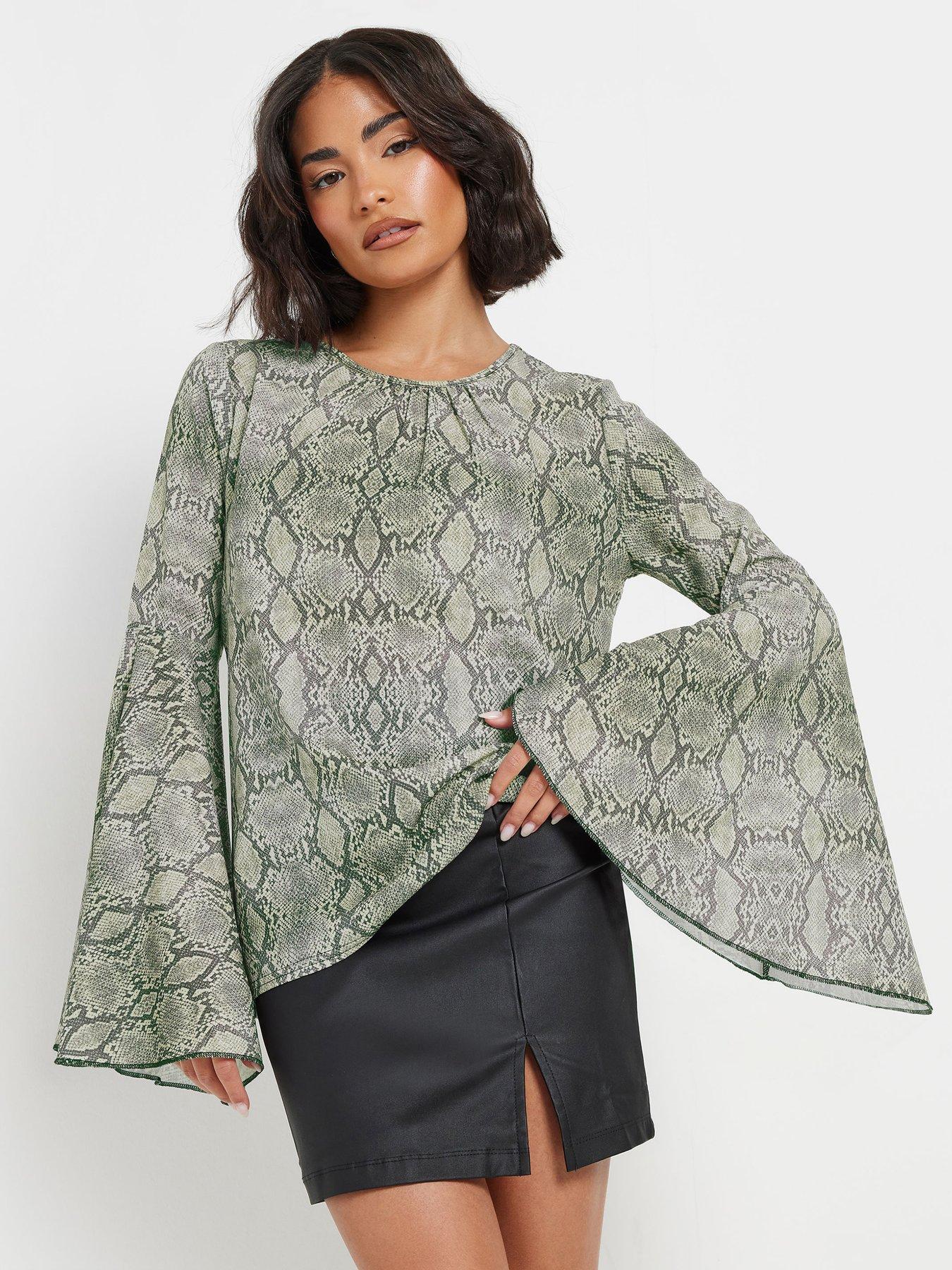 undefined Petite Snake Bell Sleeve Top - Natural