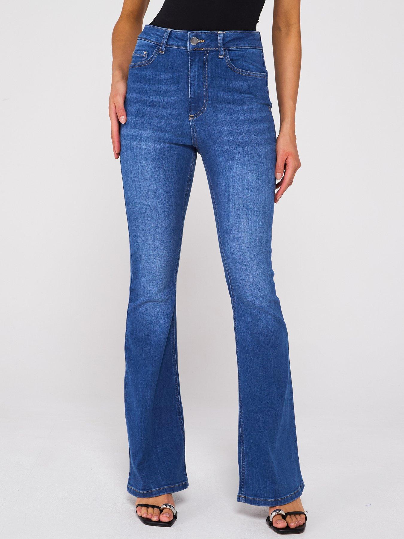 undefined High Rise Slim Flare Jeans - Mid Wash