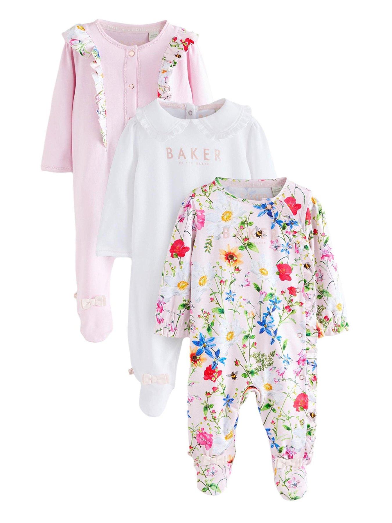 Image 1 of 7 of Ted Baker Baby Girls 3 Pack Sleepsuit - Pink