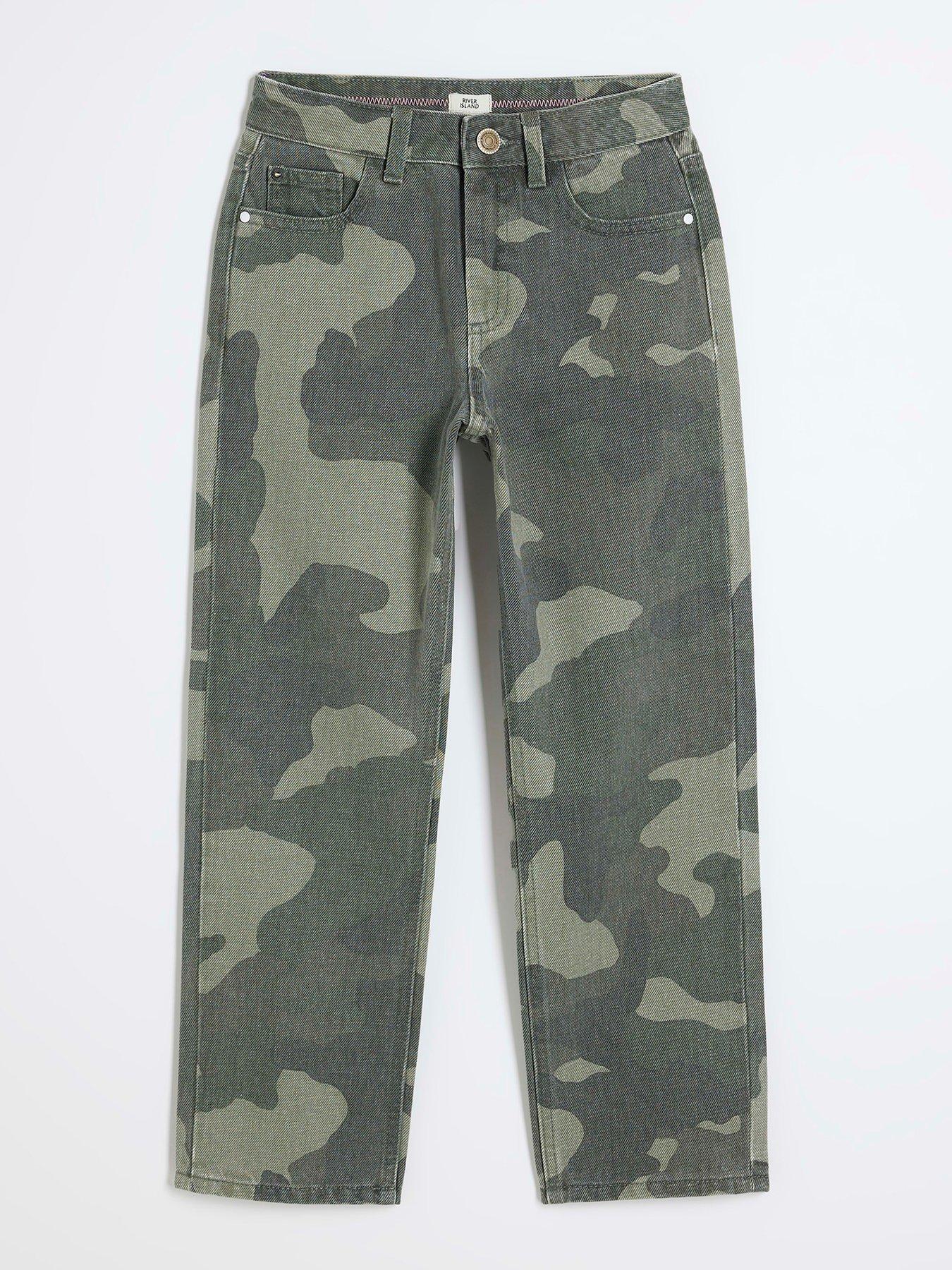 undefined Girls Denim Camo Straight Leg Jeans - Khaki
