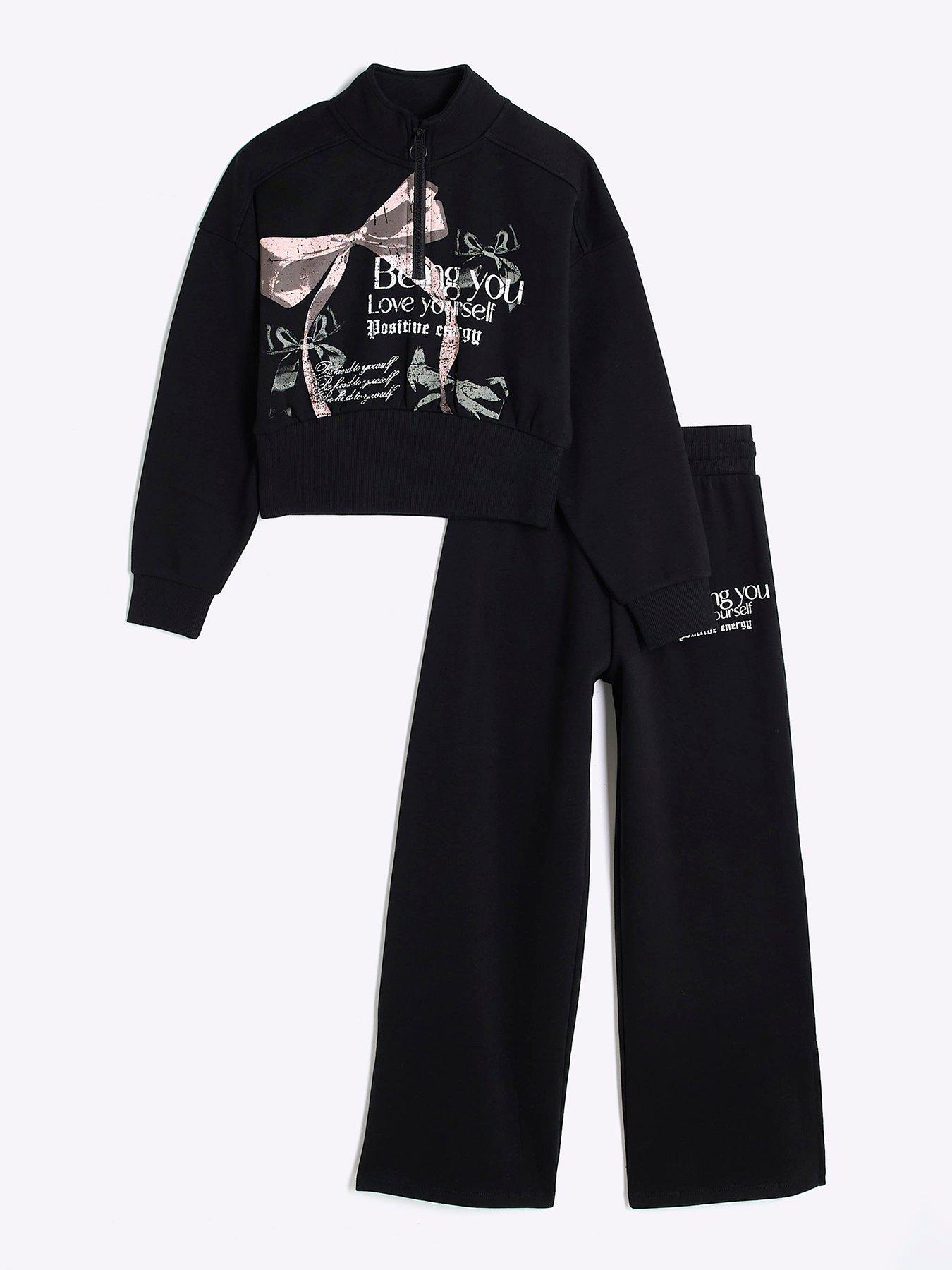 undefined Girls Ri Waistband Hoodie Set - Black