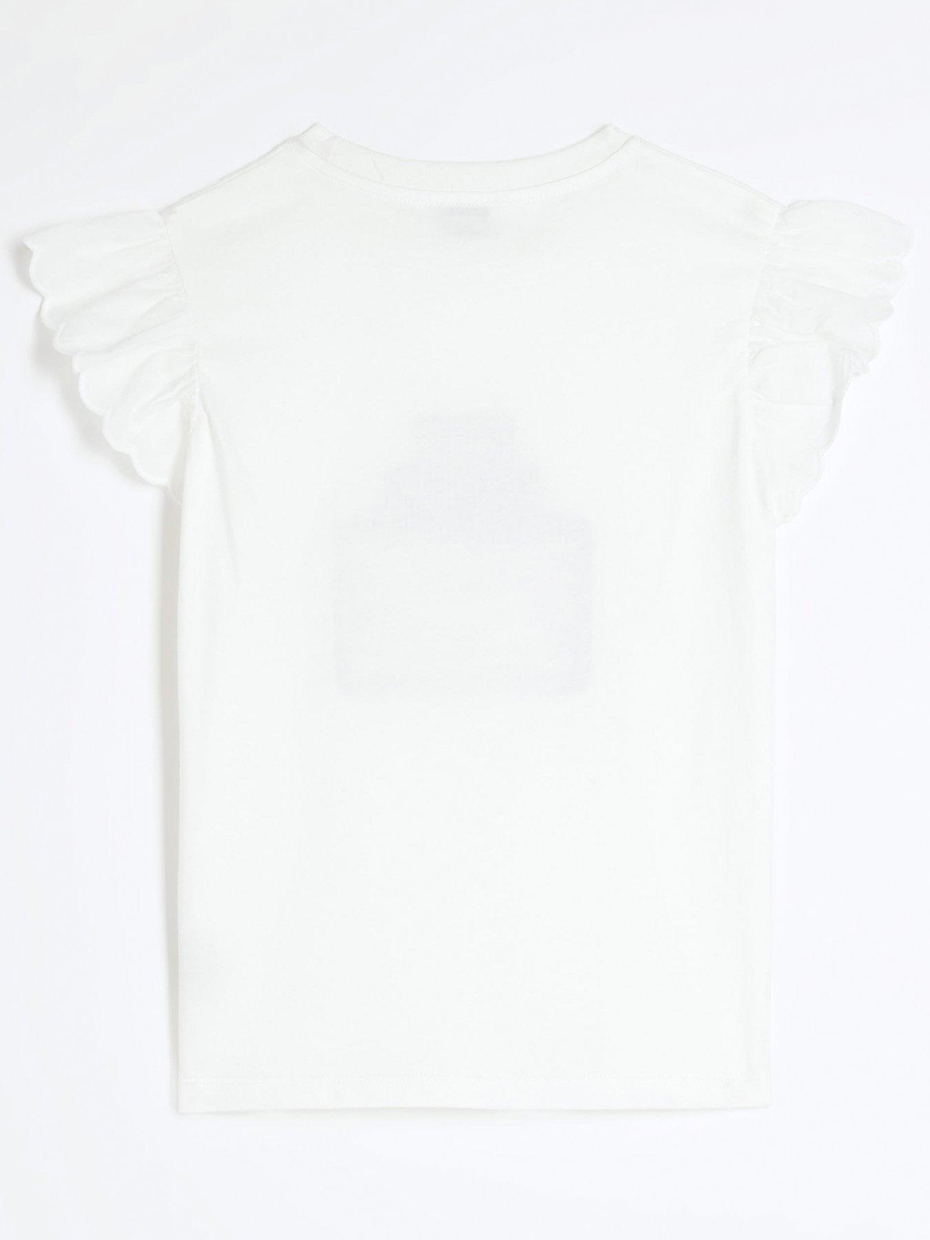 Image 2 of 4 of River Island Girls Perfume Frill Sleeve T-Shirt - White