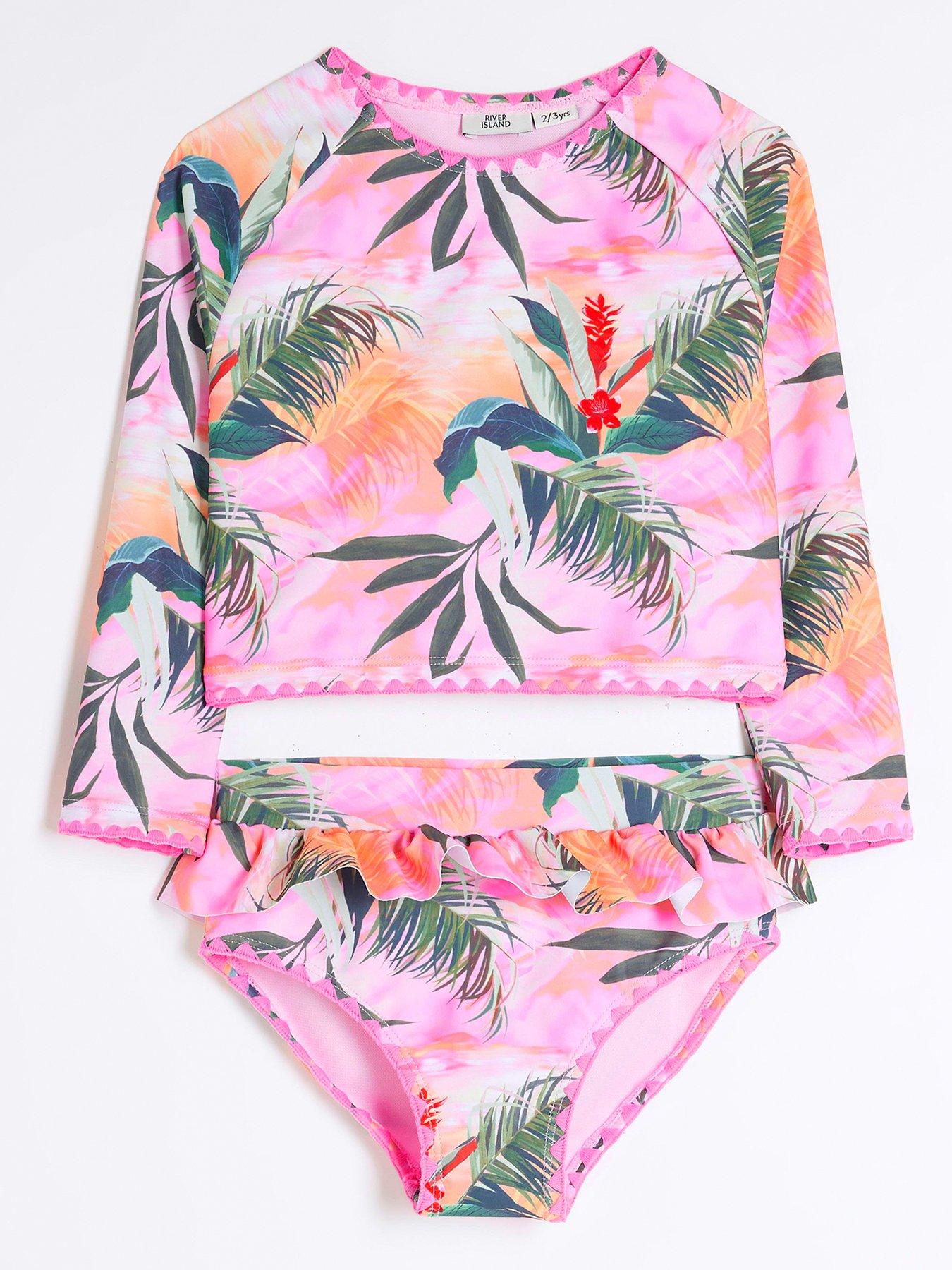 undefined Mini Girls Floral Sunsafe Bikini Top Set - Bright Pink