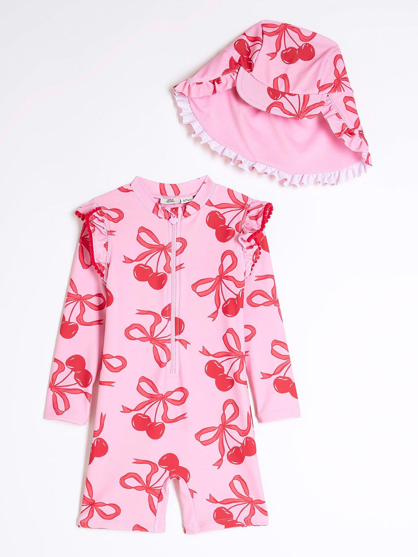 undefined Mini Girls Cherry Swim Rashsuit Set - Cherry Red