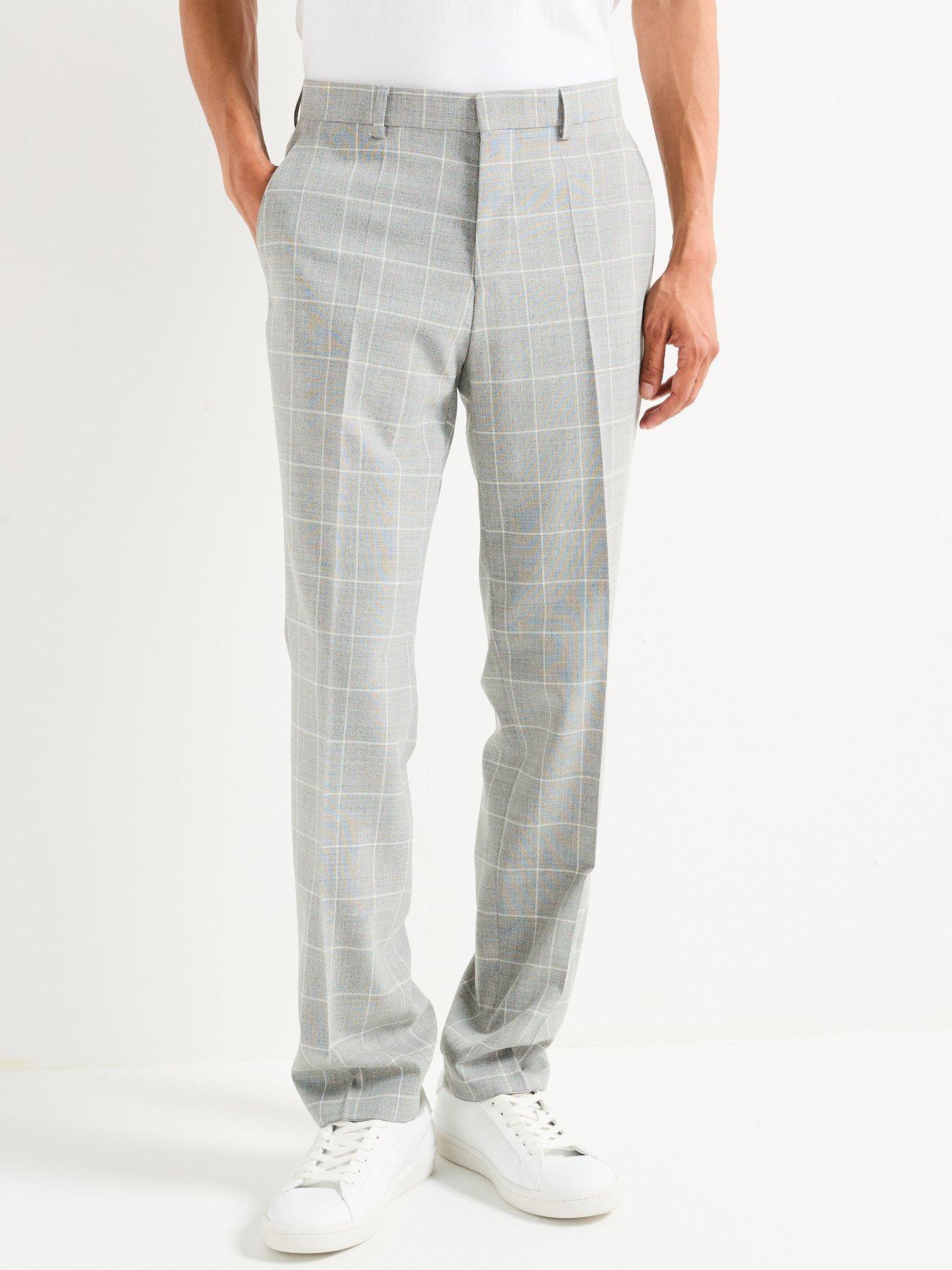 undefined H-Jasper Regular Fit Wool Mix Check Suit Trousers - Grey