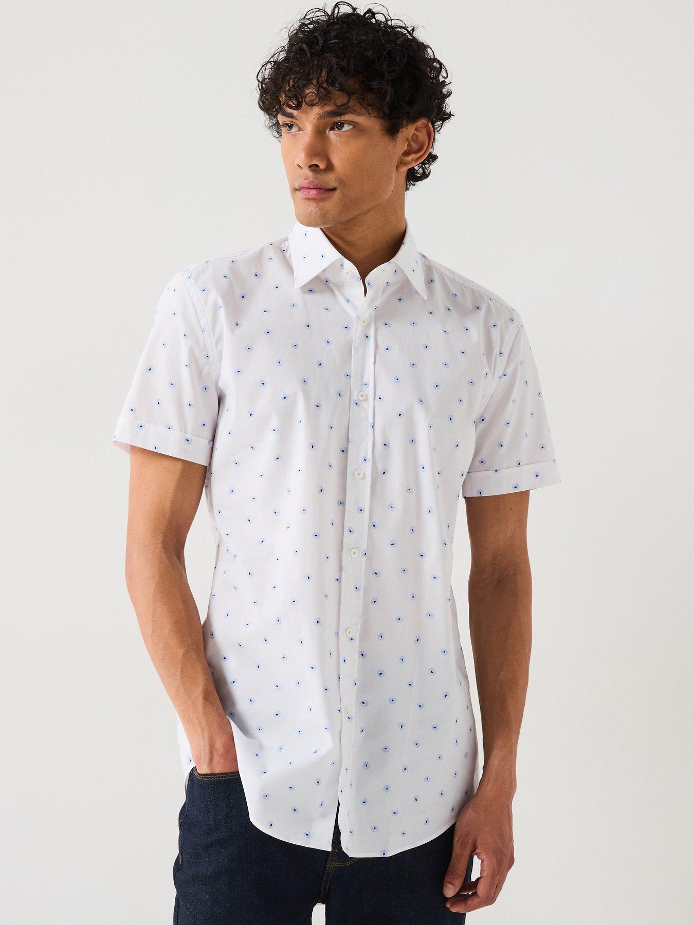 undefined H-Hank Polka Dot Short Sleeve Shirt- Light Blue