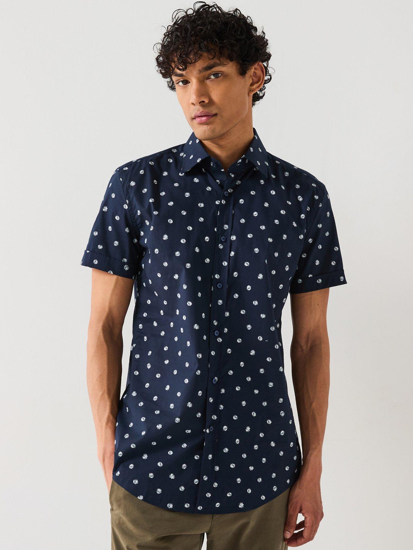undefined H-Hank Polka Dot Short Sleeve Shirt - Dark Blue