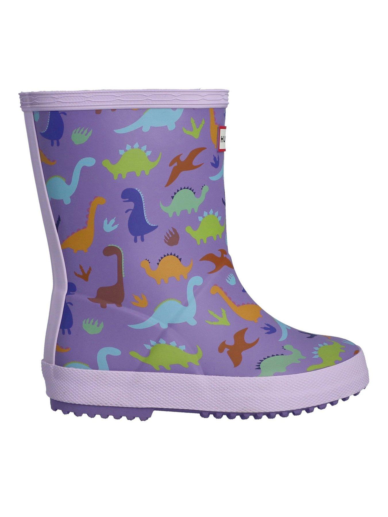 Hunter Kids First Dinosaur Print Wellington Boot, Purple, Size 13 Younger