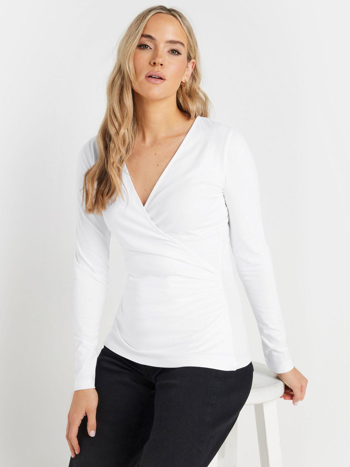Image 1 of 4 of Long Tall Sally Sleeve Cotton Wrap Top - White