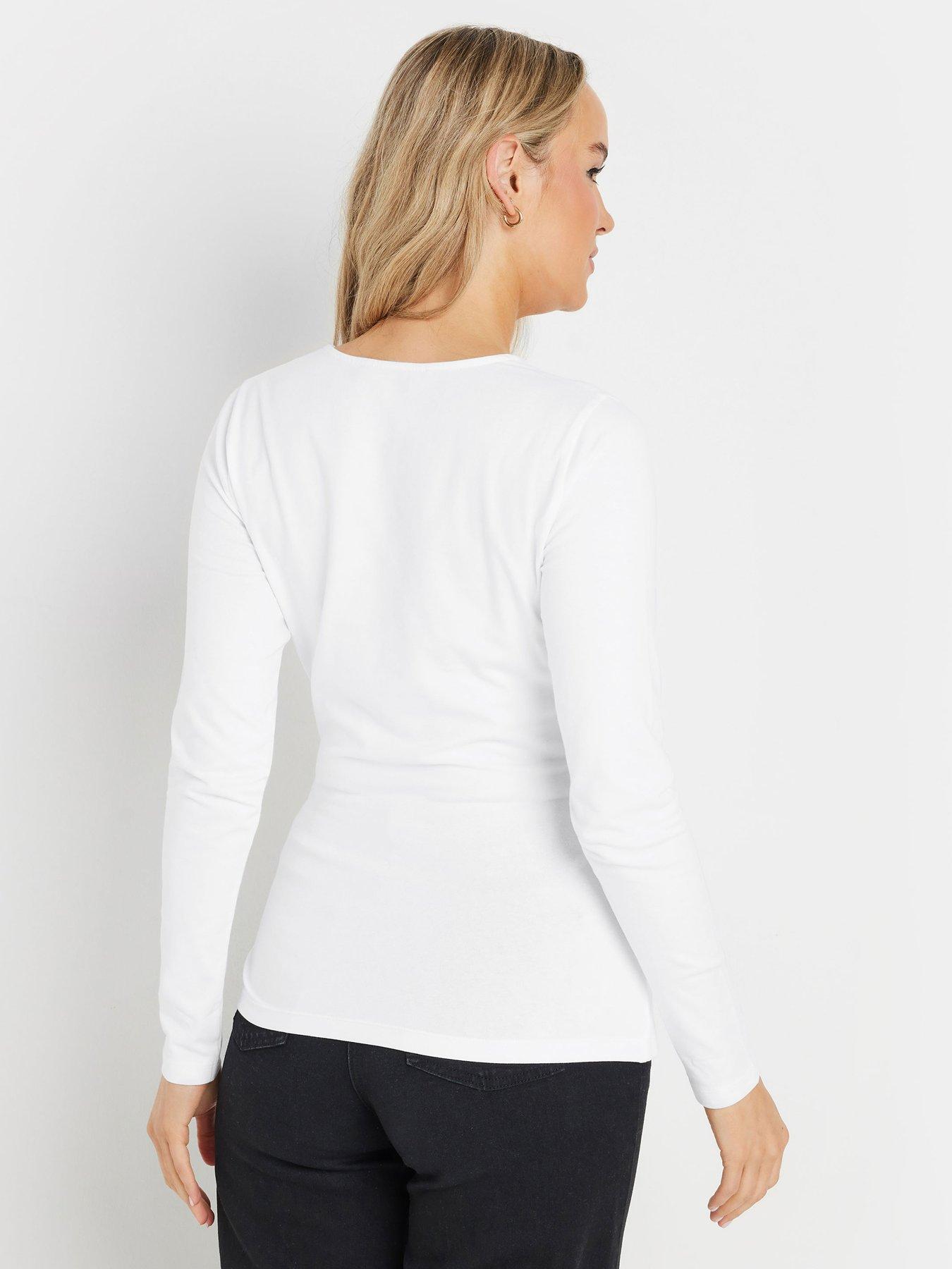 Image 2 of 4 of Long Tall Sally Sleeve Cotton Wrap Top - White