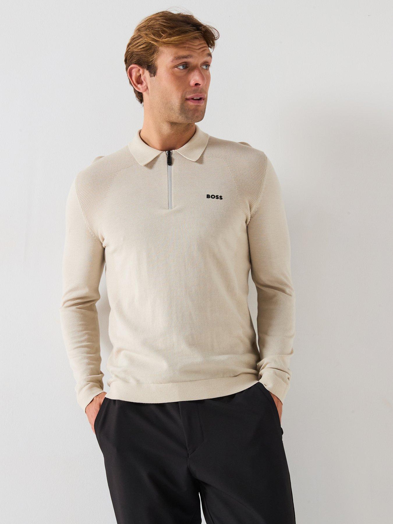 undefined Boss Momentum Lite 1/4 Zip Cotton Knitted Jumper-open Beige