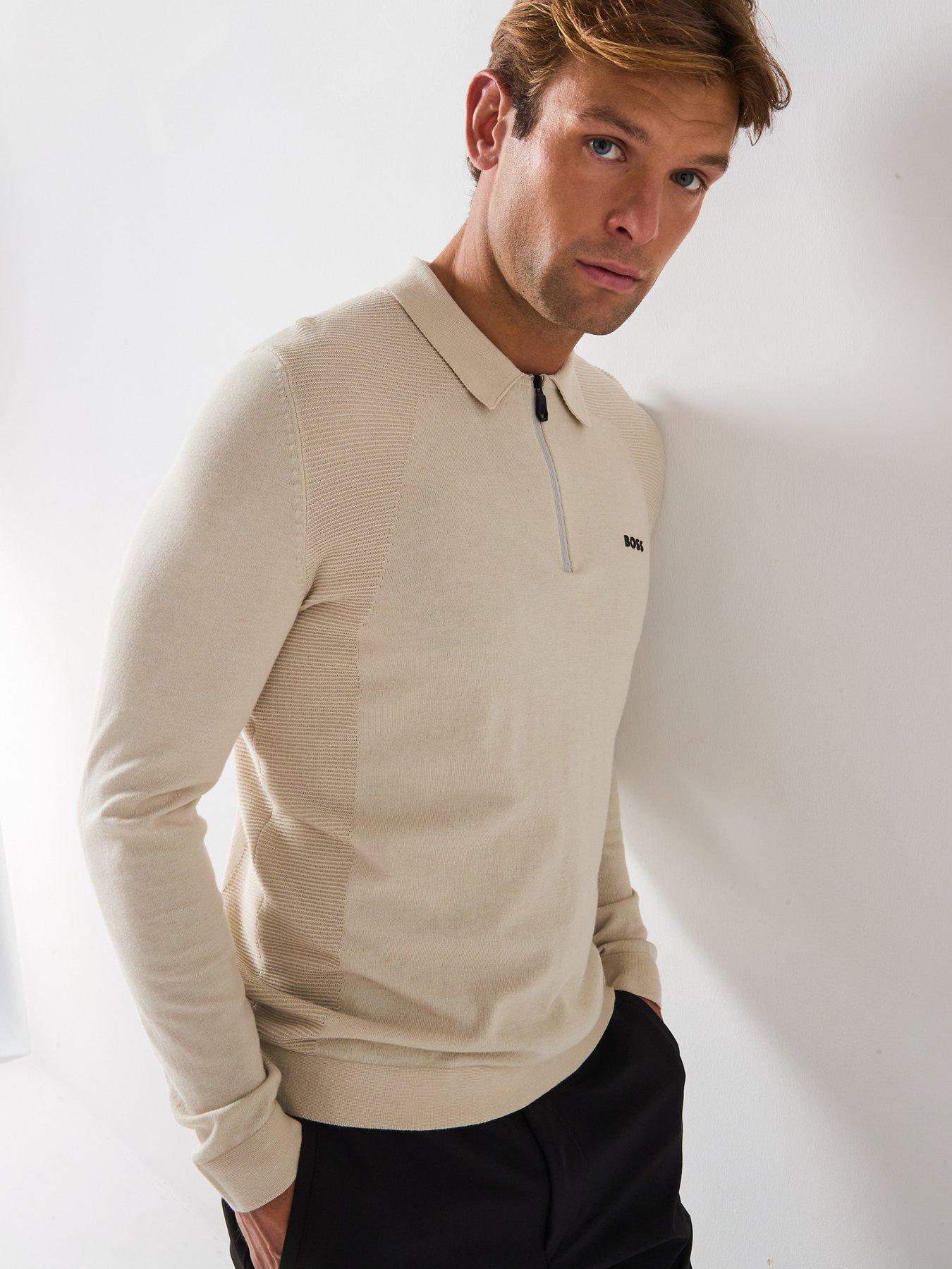 Image 6 of 6 of BOSS Momentum Lite 1/4 Zip Cotton Knitted Jumper- Open Beige