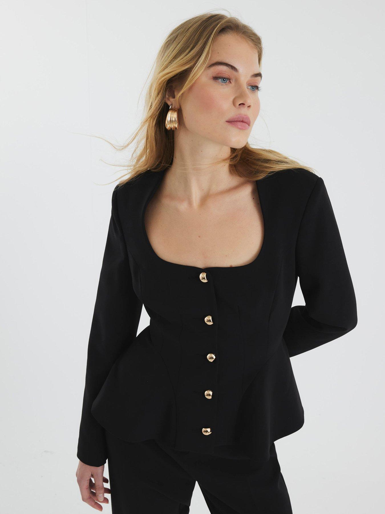 undefined Peplum Button Front Blazer - Black