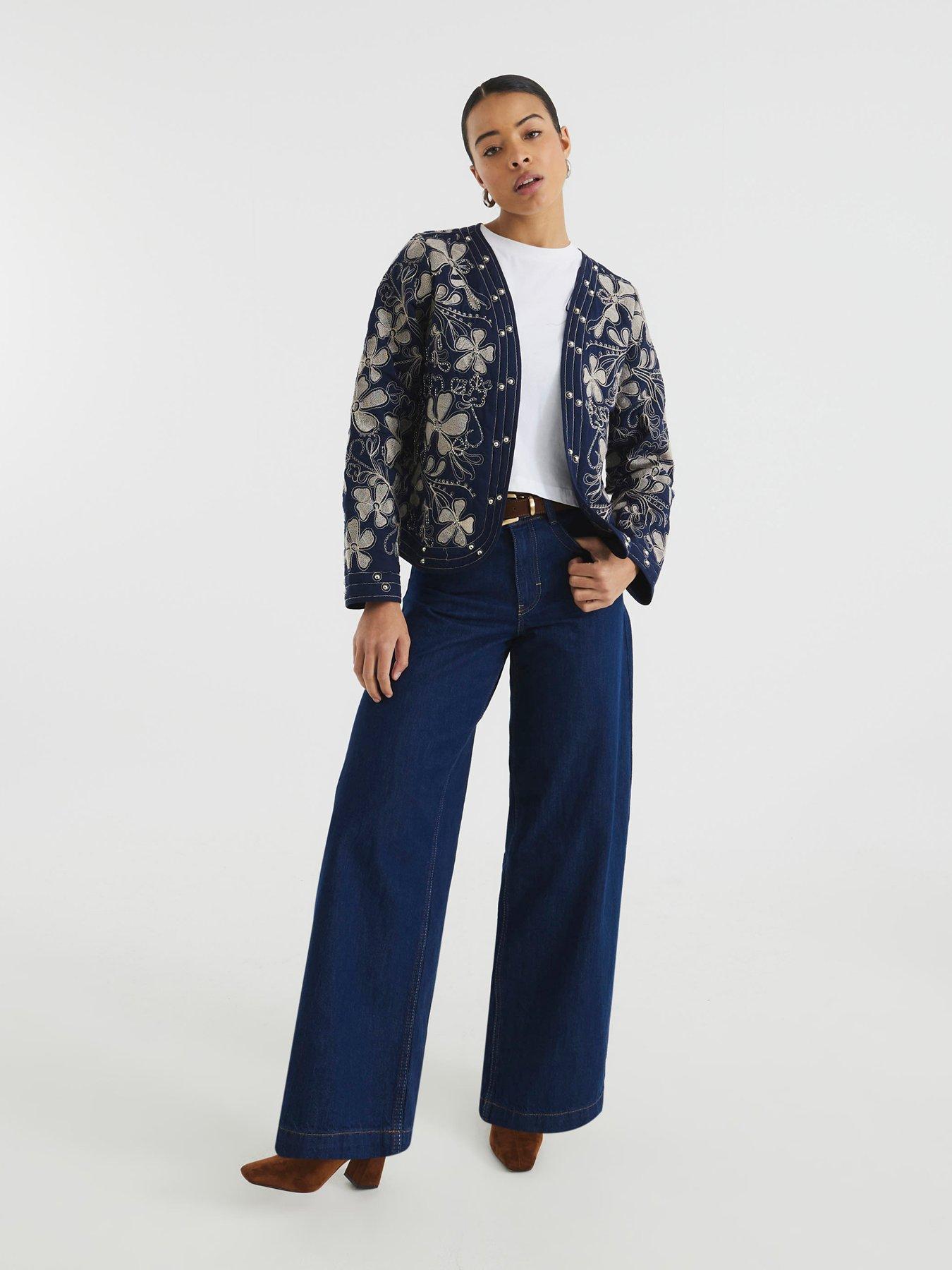 Image 3 of 6 of River Island Floral Studded Jacket - Navy