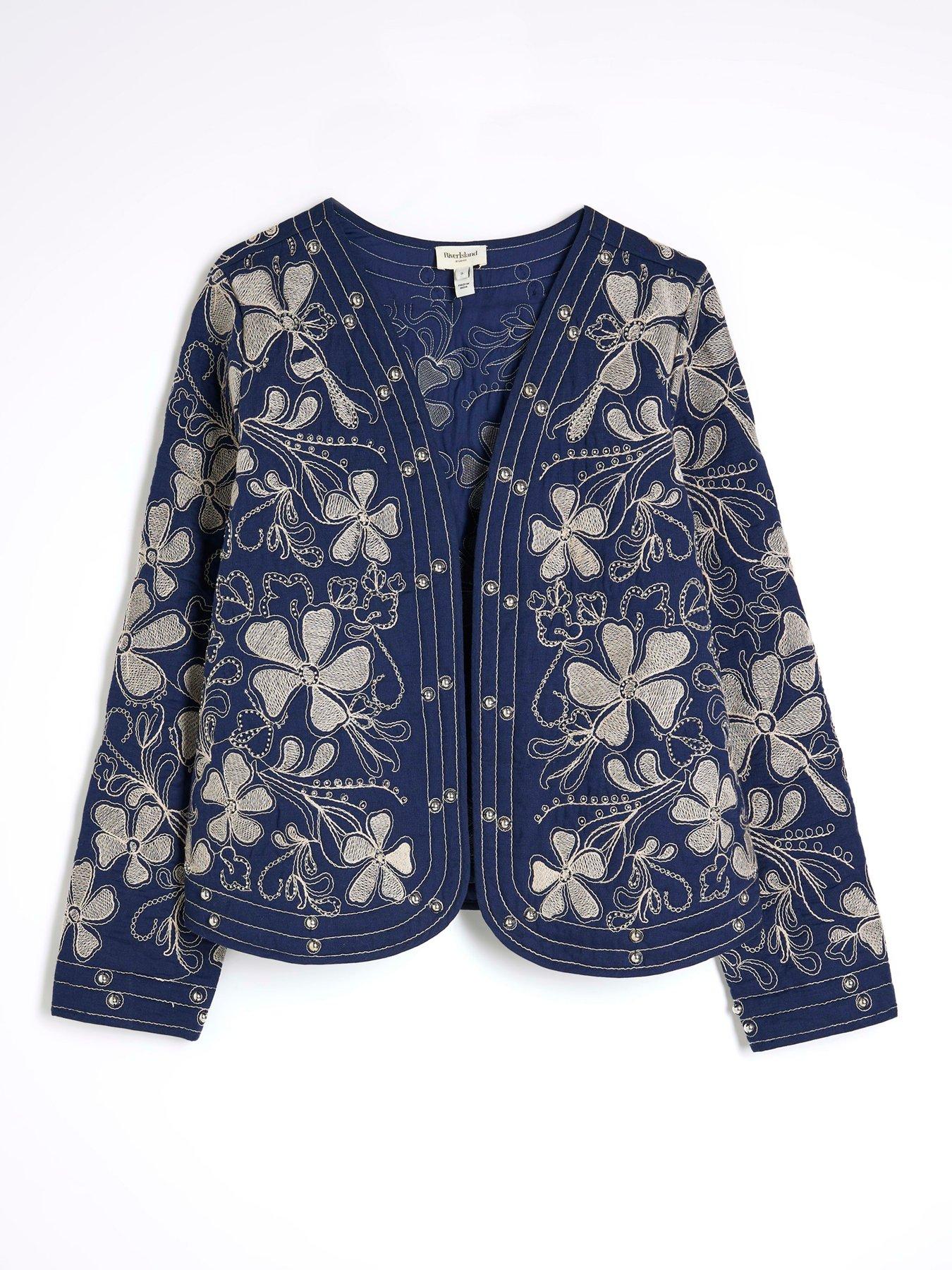 Image 5 of 6 of River Island Floral Studded Jacket - Navy