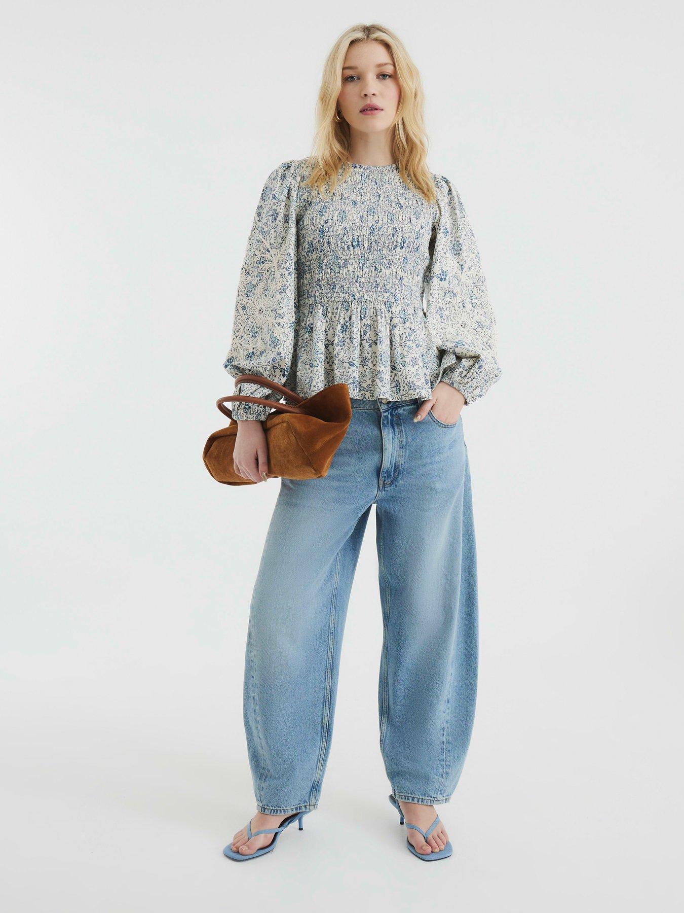 Image 3 of 5 of River Island Shirred Bodice Top - Blue