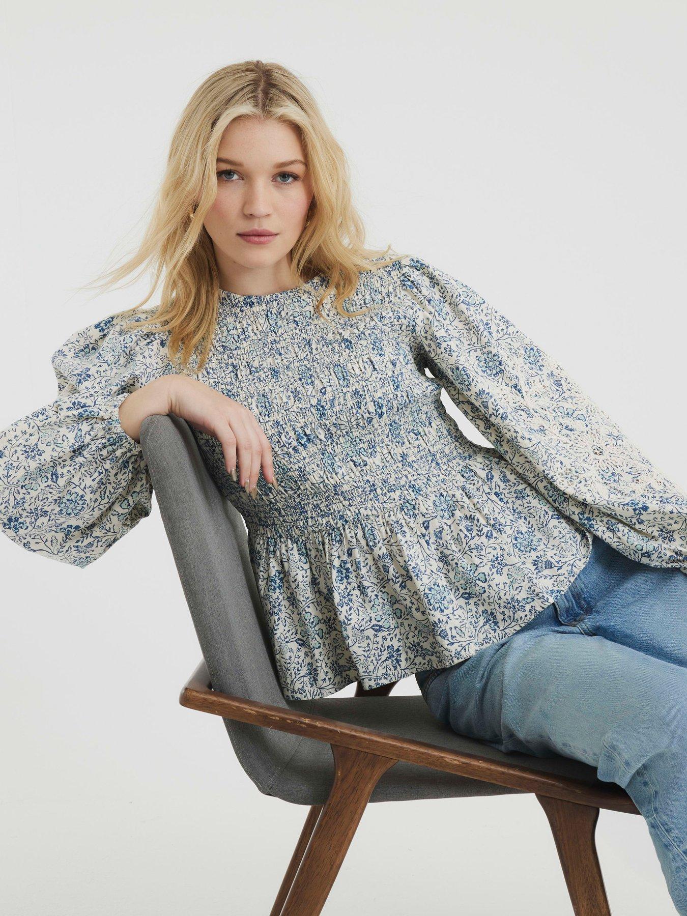 Image 4 of 5 of River Island Shirred Bodice Top - Blue
