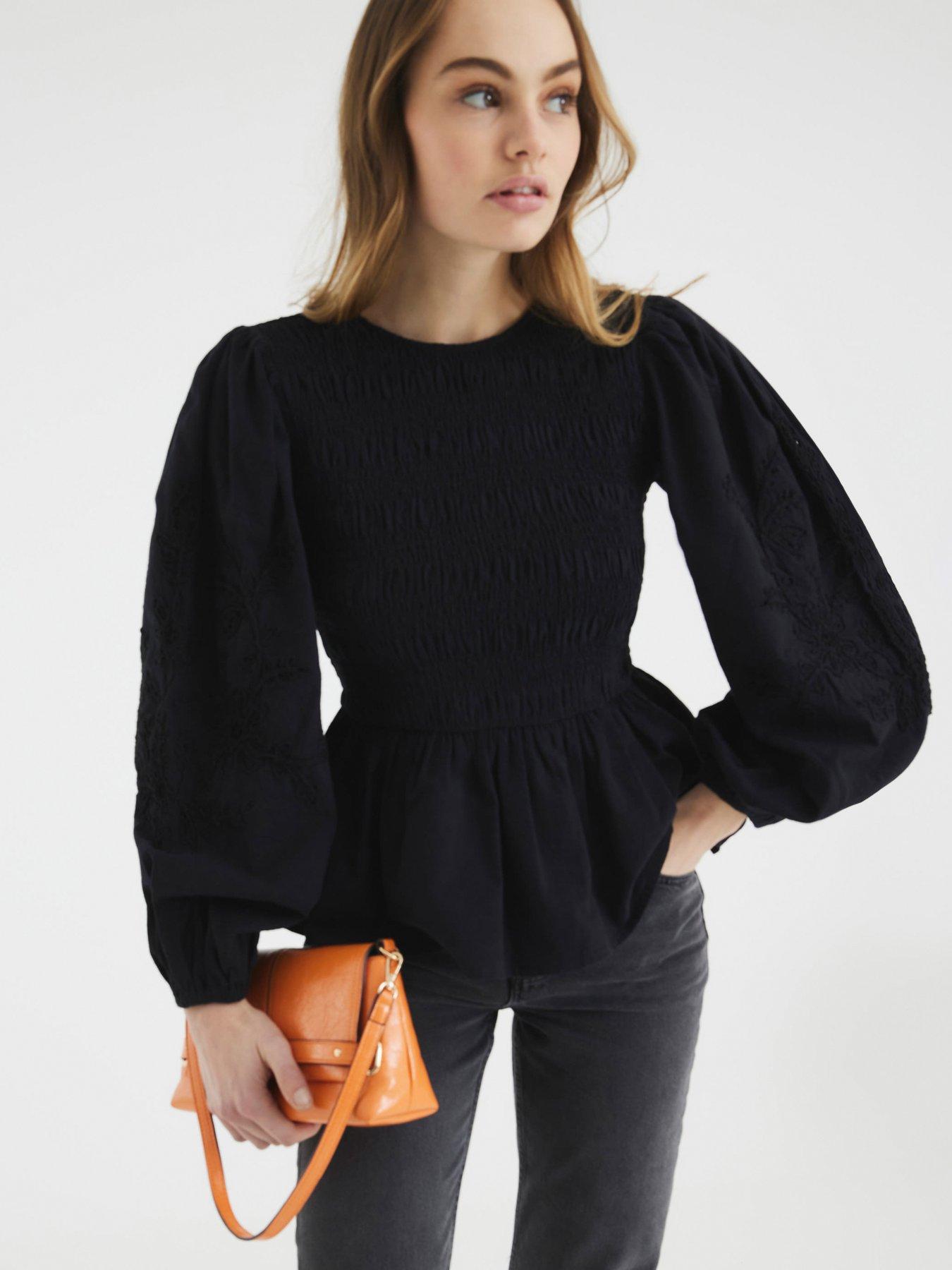 undefined Shirred Bodice Top - Black