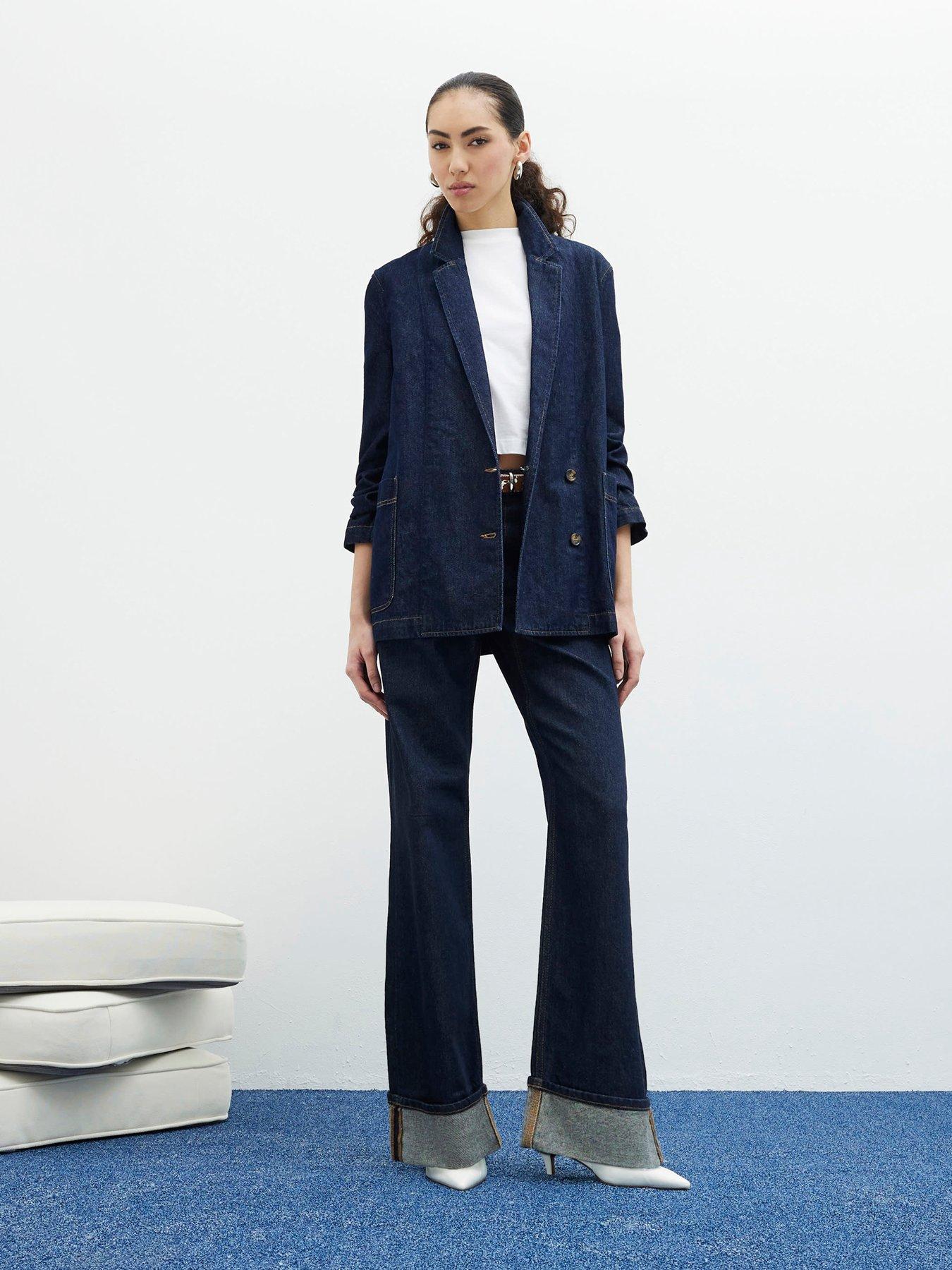 Image of River Island Relaxed Straight Turnup Jean - Dark Denim