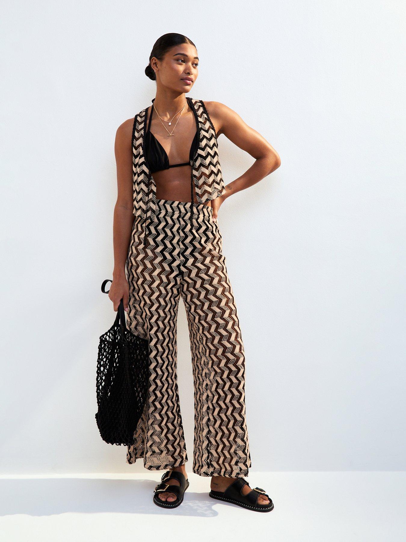 undefined Black Chevron Crochet-look Beach Trousers