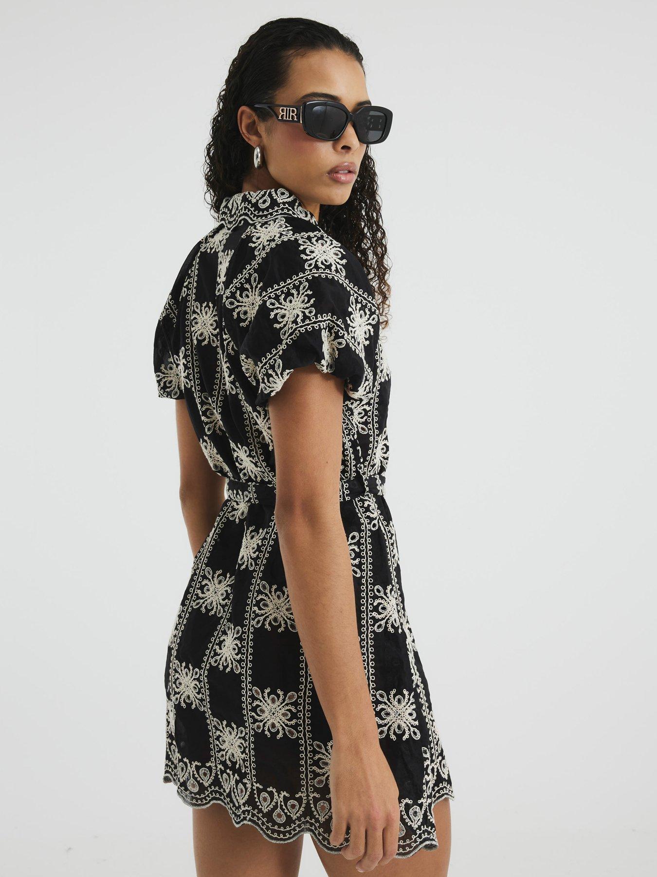 river island black crochet dress Black Crochet Flower Mini Dress